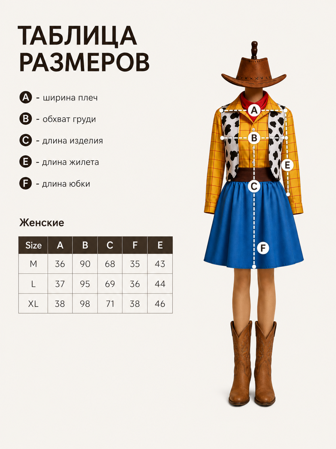 Western Carnival Costume size guide