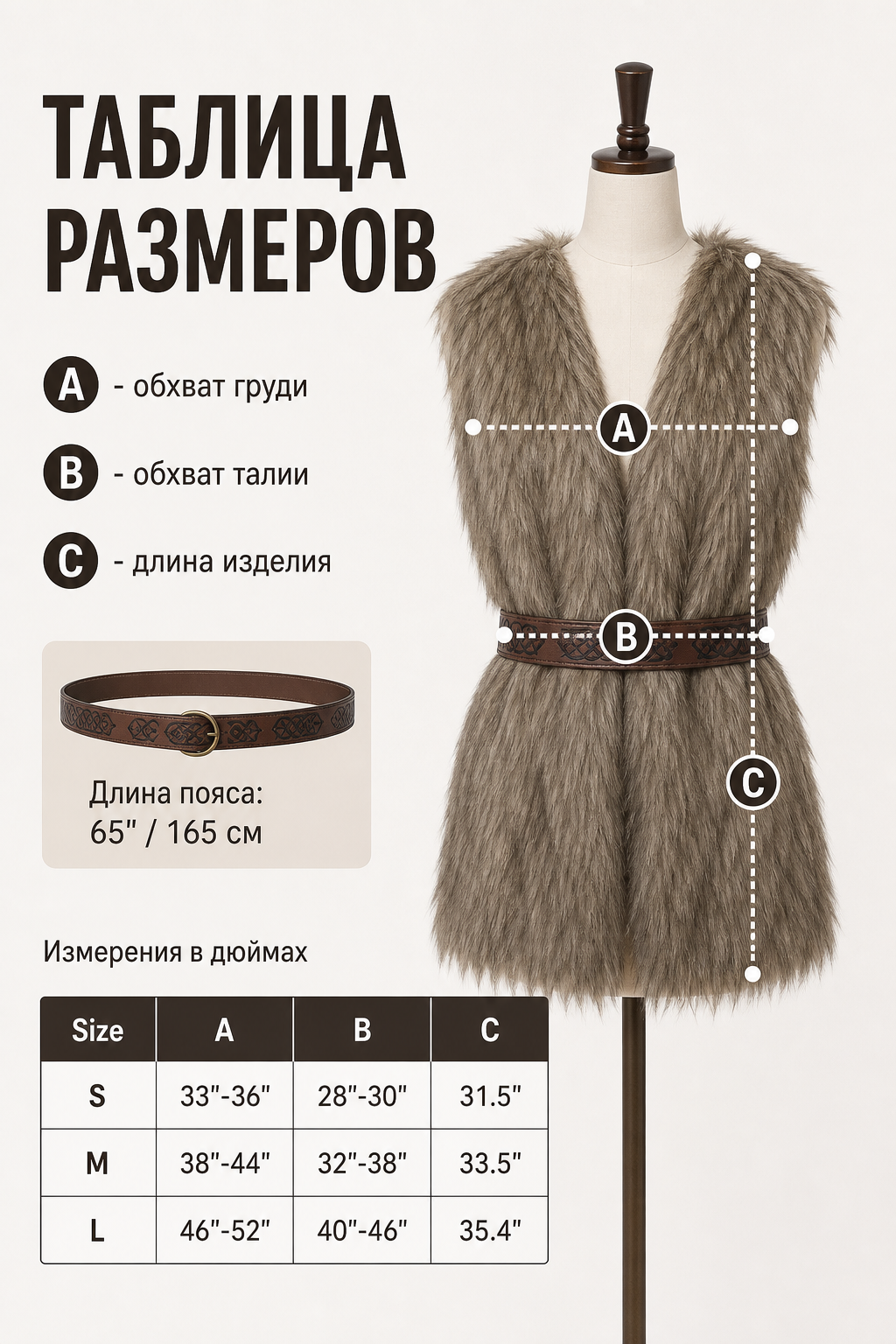 Fur Caveman Costume with Belt size guide 2