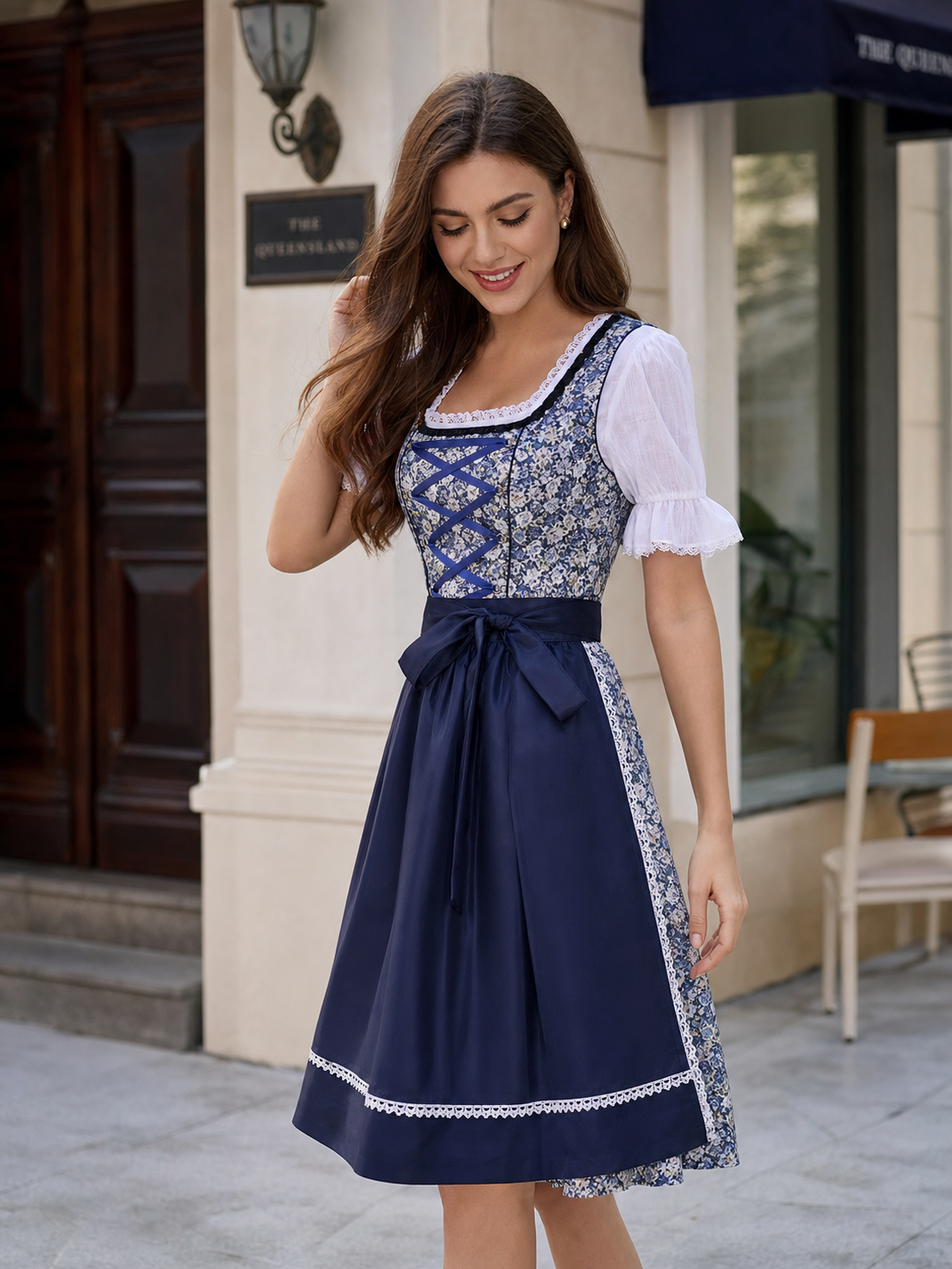 Carnival Costume Dress with Apron and Lacing side view