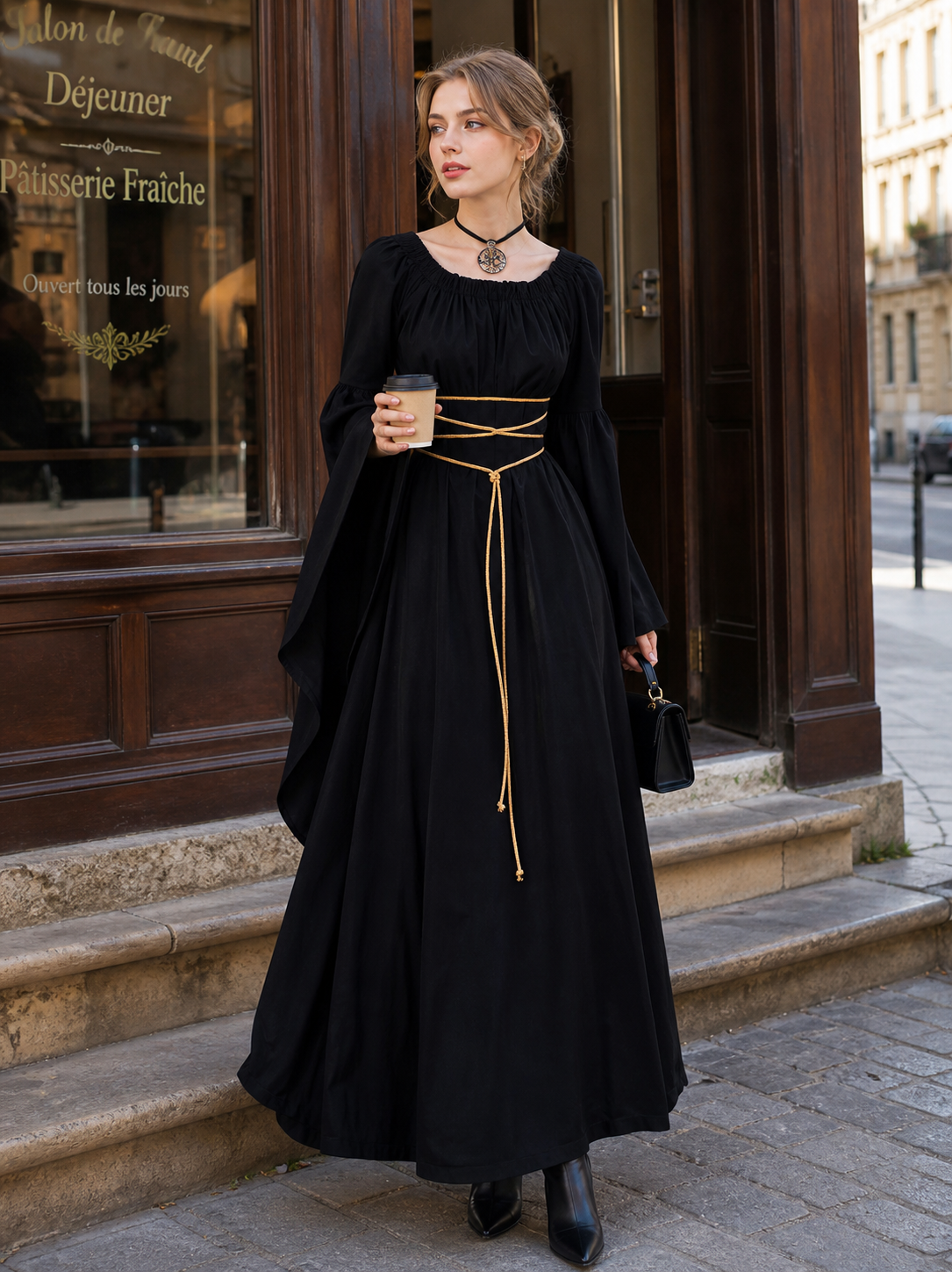 Gothic Halloween costume dress, maxi