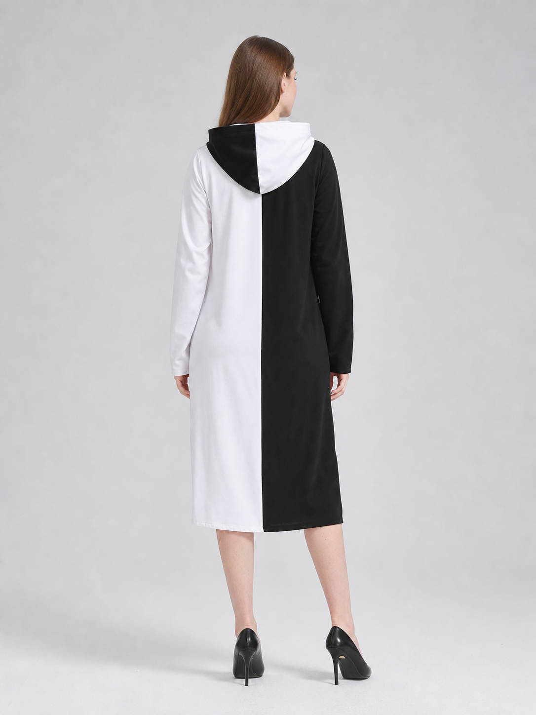 Black-and-White Hooded Carnival Dress back view