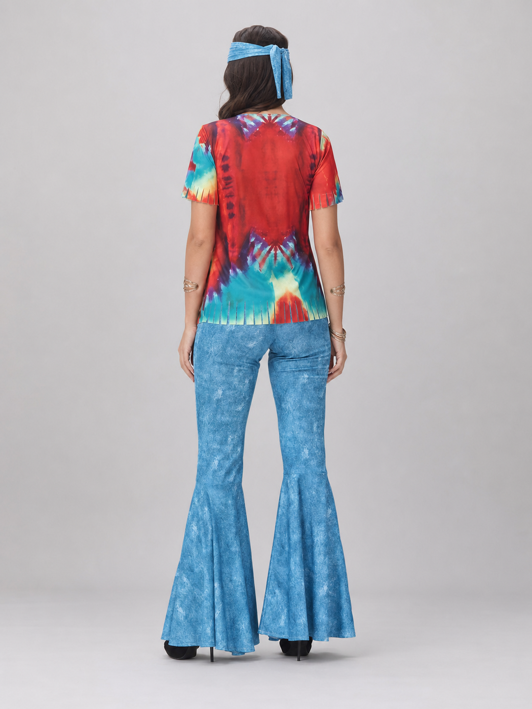 70s Disco Costume with Top, Vest, and Flared Pants back view