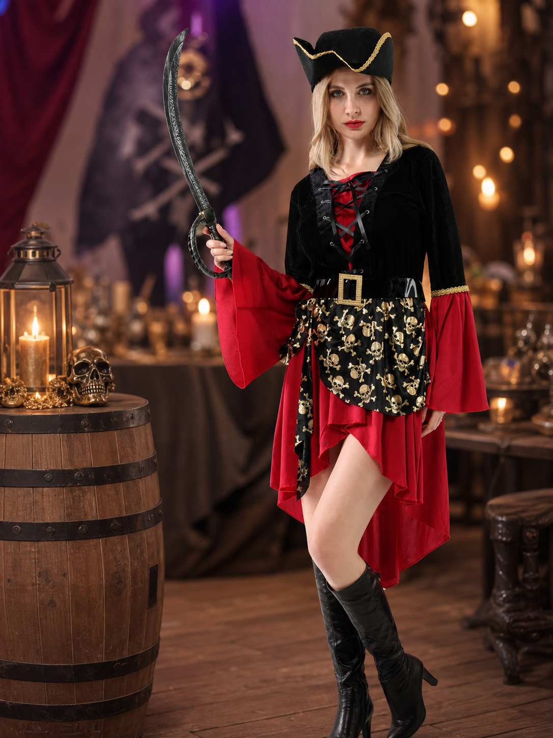 Pirate Costume with Dress, Hat, and Belt lifestyle view 2
