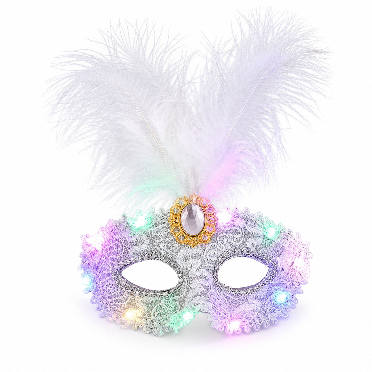 Creative Plastic LED Glowing Mask Rhinestone Half Face Mask Feather Mask Lace Makeup Venice Masquerade Mask Girl