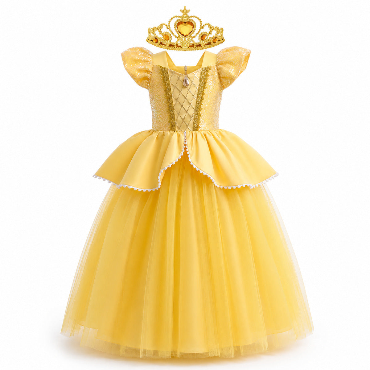 Girls Belle Princess Dress Beauty and the Beast Sequin Tulle Gown Kids Birthday Halloween Cosplay Party Dress - Color:B