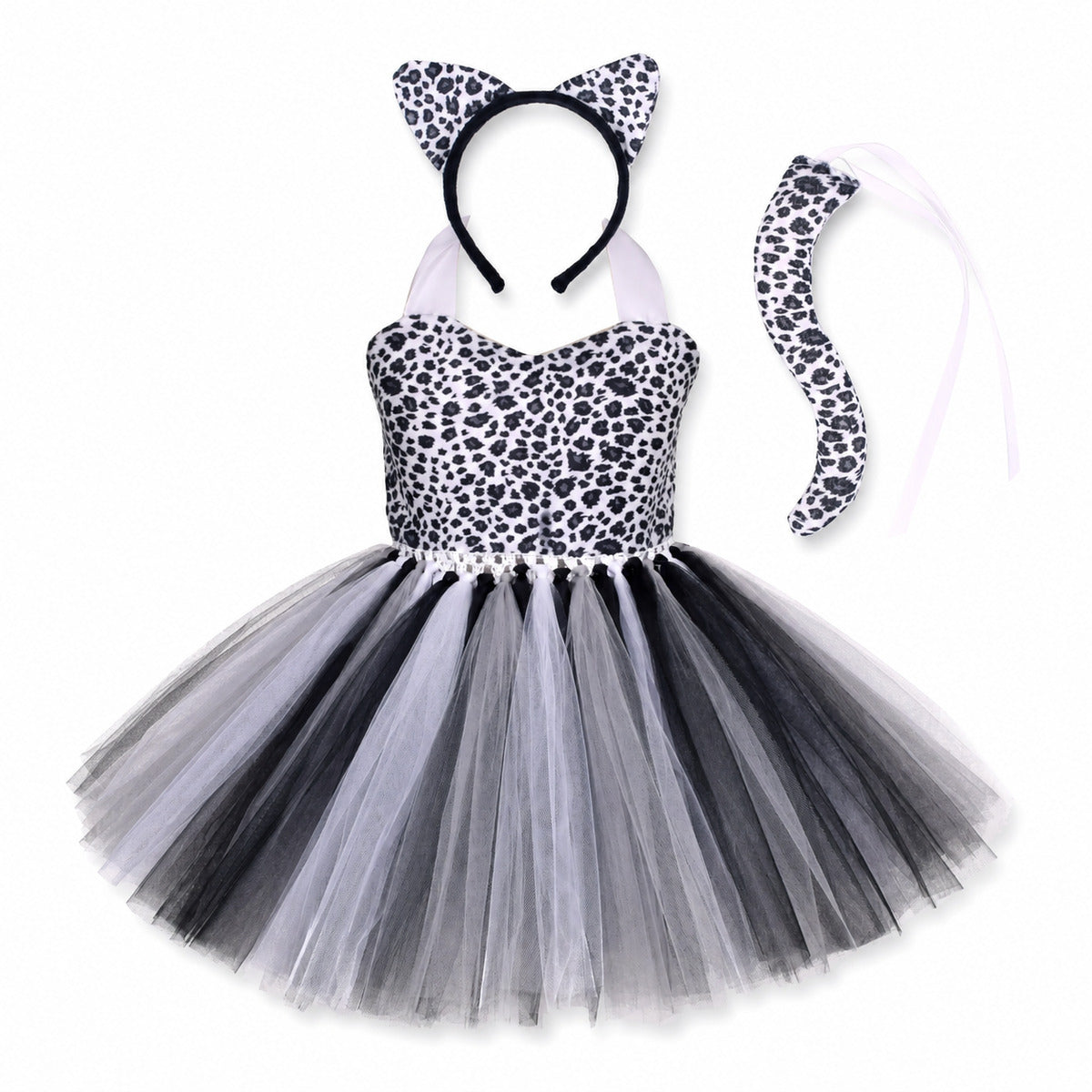 Baby Girls Halloween Animal Cosplay Costume Kids Forest Theme Giraffe Cows Tiger Leopard Zebra Print Tutu Dress Birthday Party - Color:4