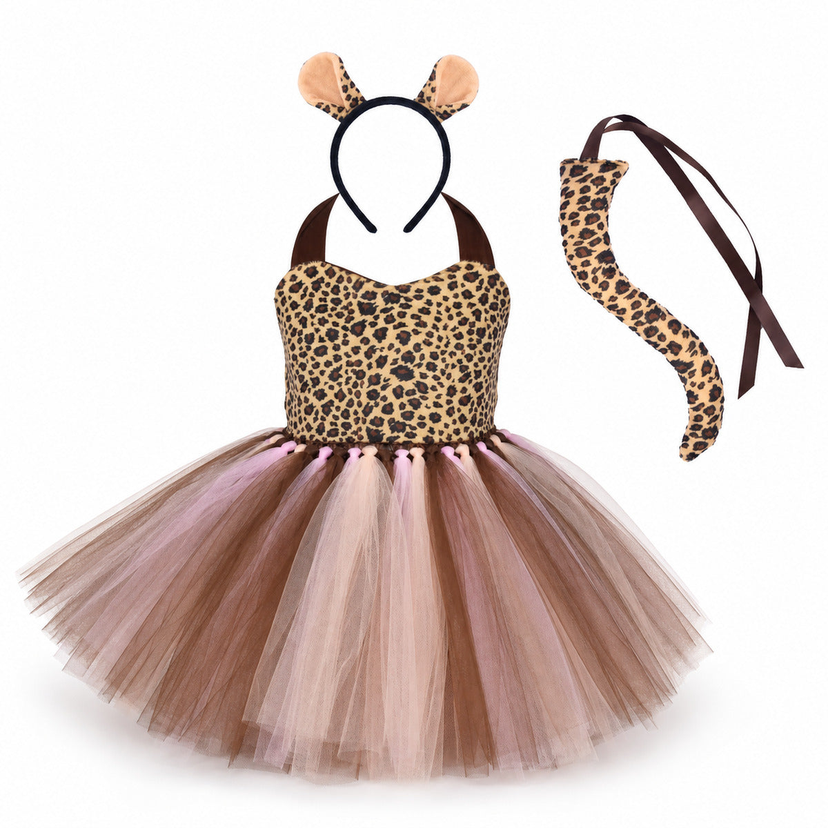 Baby Girls Halloween Animal Cosplay Costume Kids Forest Theme Giraffe Cows Tiger Leopard Zebra Print Tutu Dress Birthday Party - Color:5