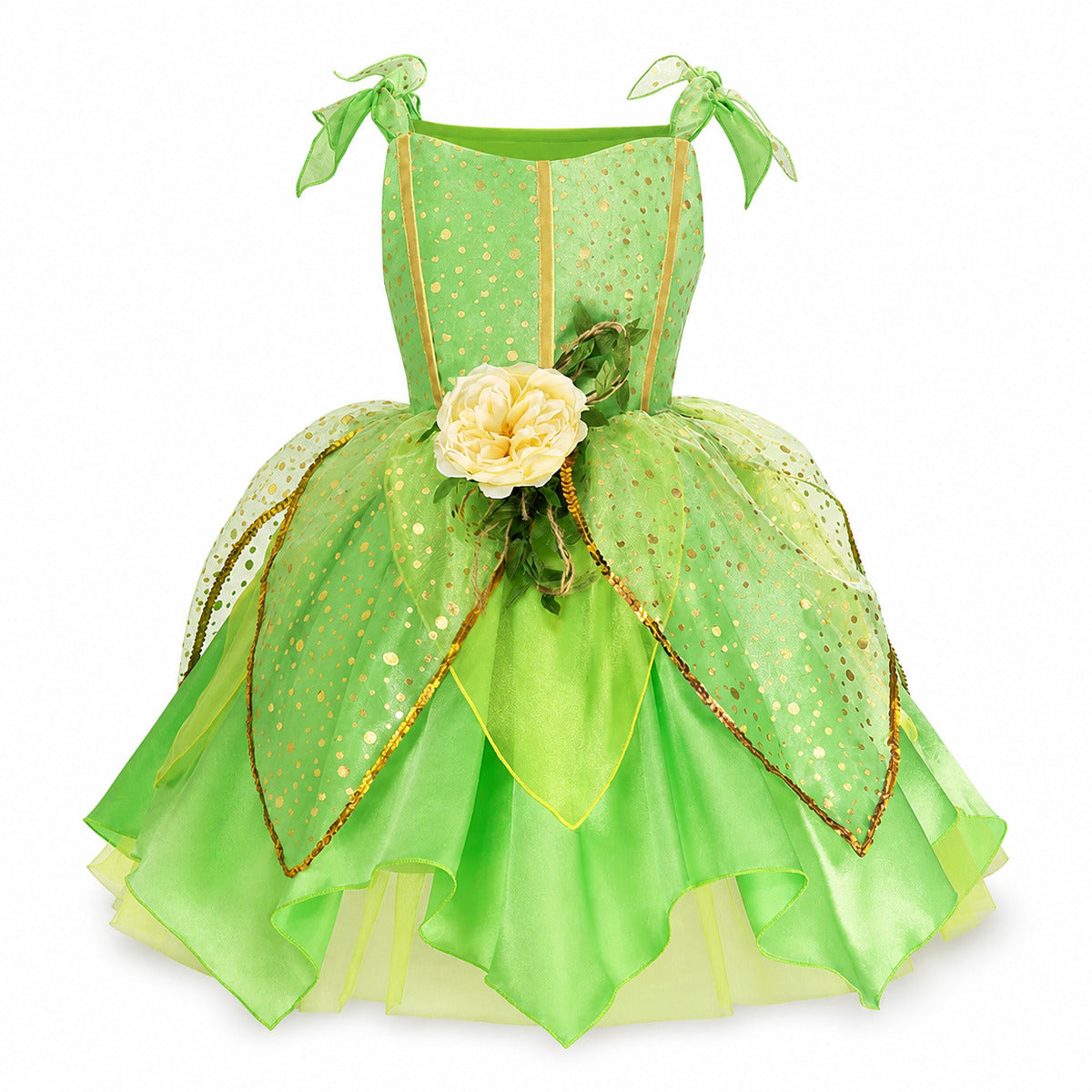 Girls' Green Forest Princess Dresses Fairy Elf Skirt Summer Glitter Mesh Princess Skirt Kid's Role Playing Performance Dress Set - Color:Fairy set 1