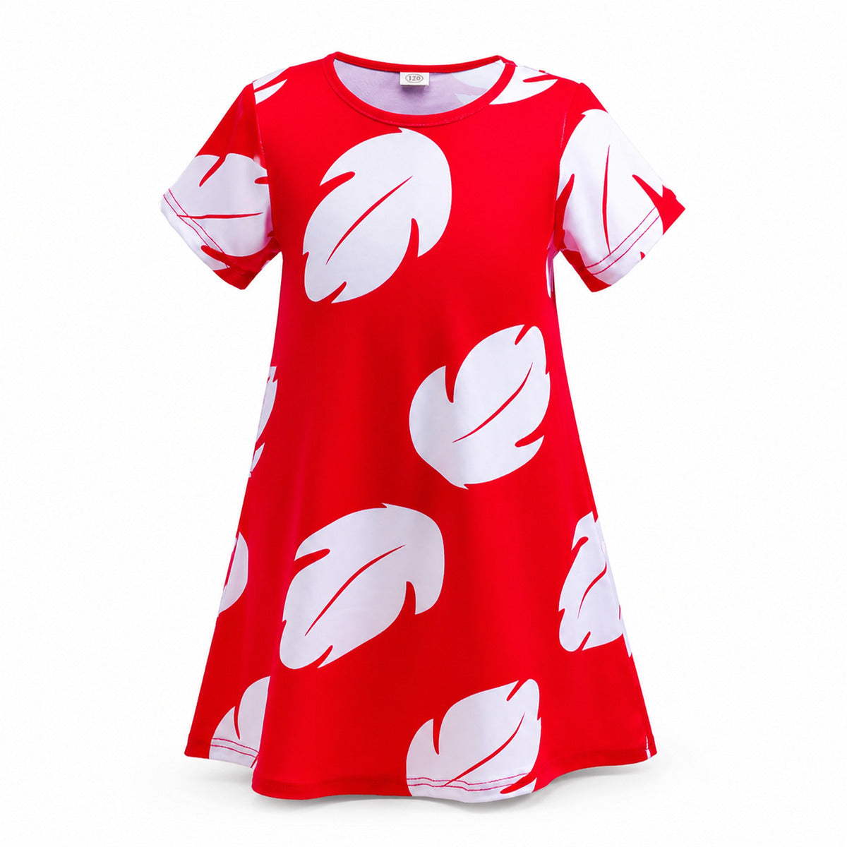 Experiment 626 Lilo Role Play Dress Hawaii Costume Children Red Frock Featured with White Feather Print - Color:dress style C