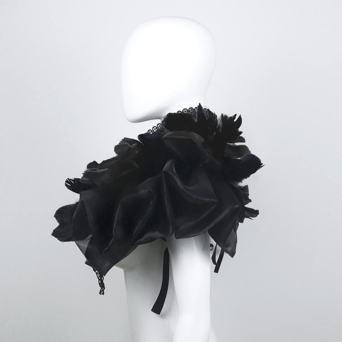HOMELEX Feather Shawl Collar with Gothic Victorian Natural Feathers Cape Choker Halloween Costumes (Black-Style-3) - HOMELEX