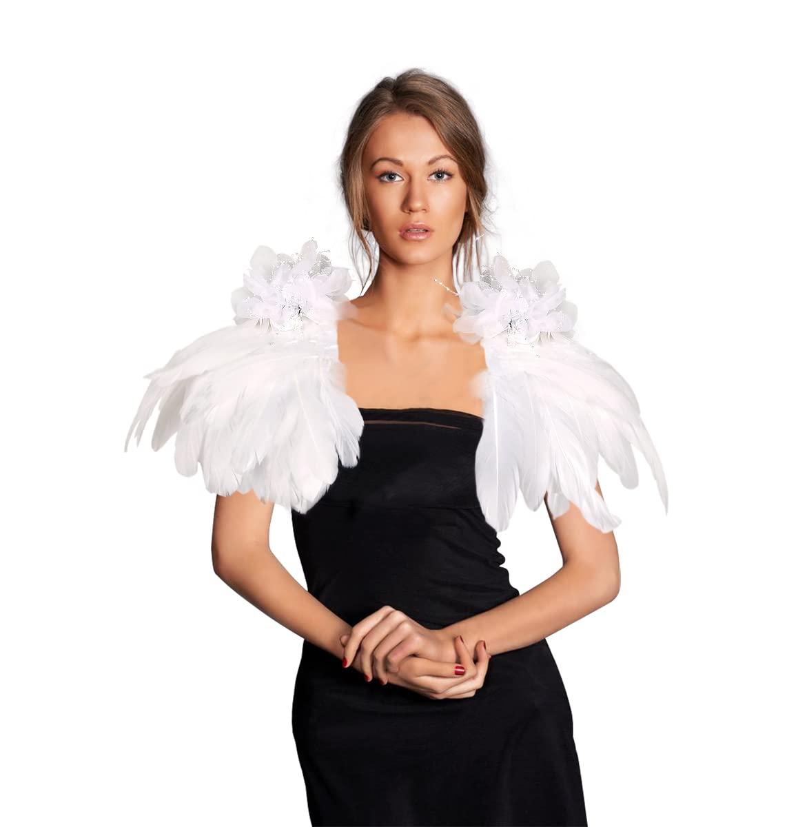 HOMELEX Shoulder Pad with Feathers Wings - Feather Harness Carnival Costumes for Women Masquerade Ball Raven Costume - HOMELEX