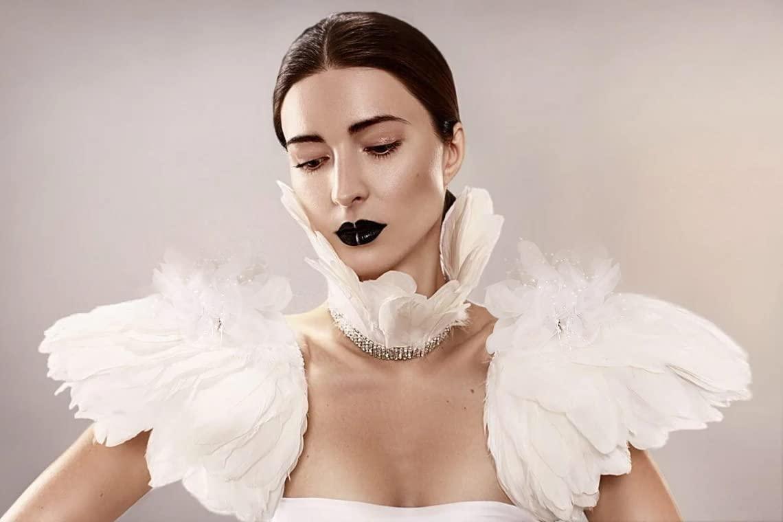 HOMELEX Shoulder Pad with Feathers Wings - Feather Harness Carnival Costumes for Women Masquerade Ball Raven Costume - HOMELEX