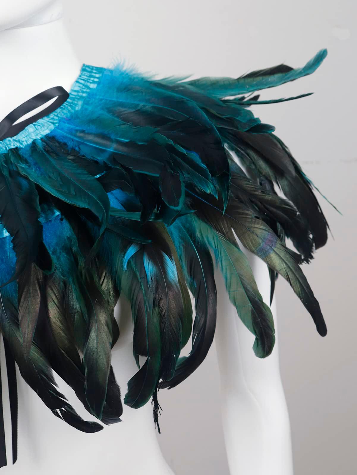 Feather Shawl for Women - Crow Feathers Collar Halloween Swan Cape Witch Costume Accessories - HOMELEX
