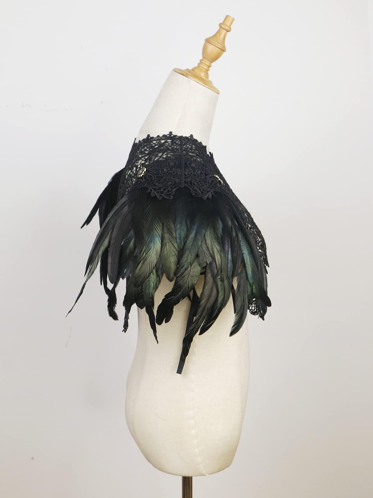 HOMELEX Shoulder Pad with Feathers Wings - Feather Harness Carnival Costumes for Women Masquerade Ball Raven Costume - HOMELEX
