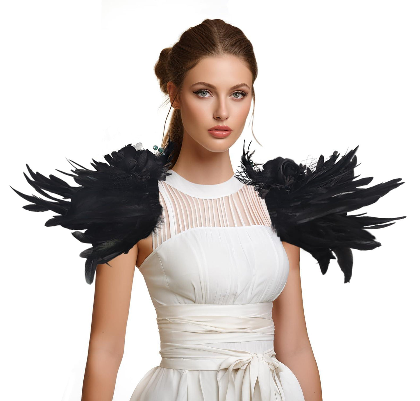 HOMELEX Shoulder Pad with Feathers Wings - Feather Harness Carnival Costumes for Women Masquerade Ball Raven Costume - HOMELEX