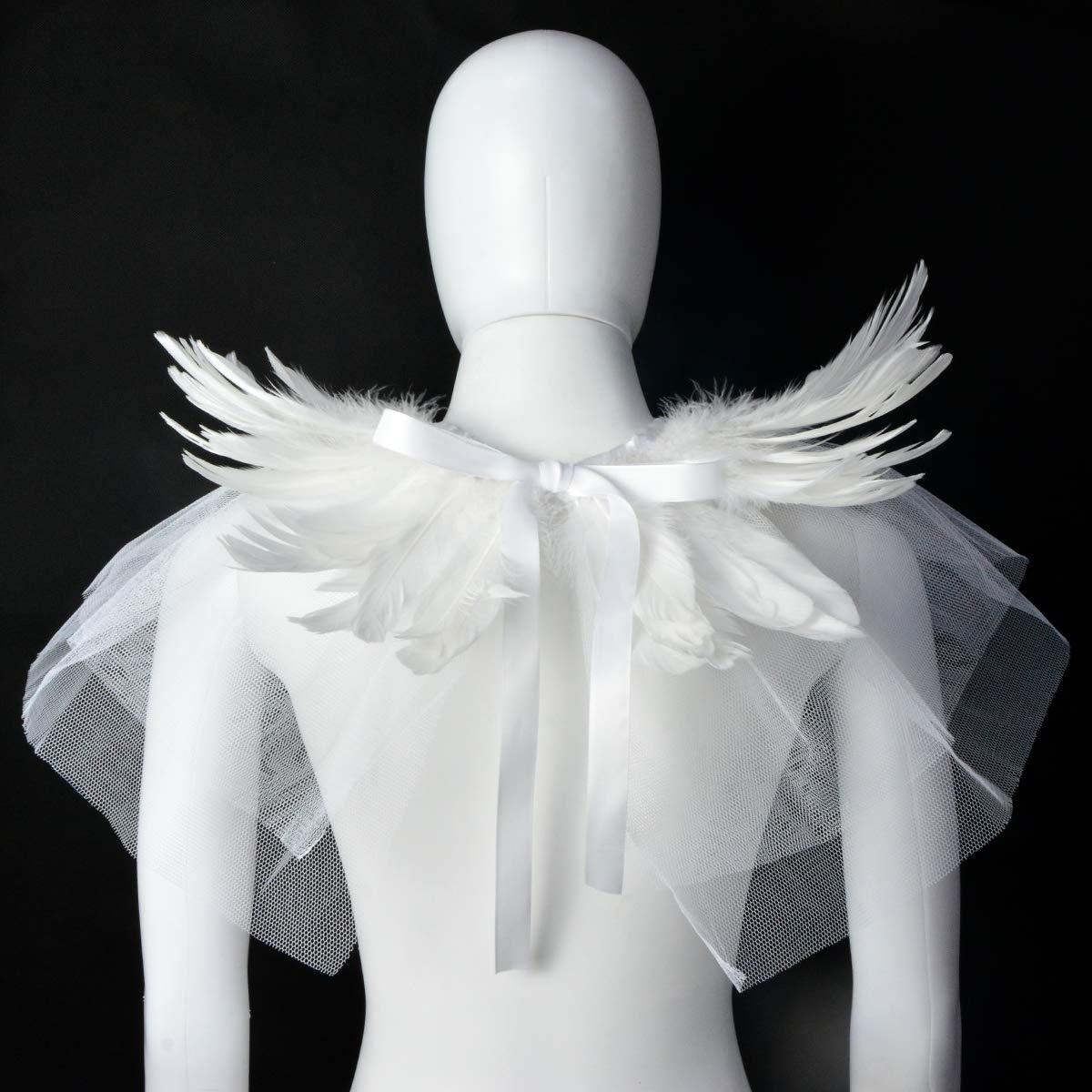 Feather Lace Shawl for Women - Gothic Feathers Crow Costume Witch Halloween Cape Accessories - HOMELEX