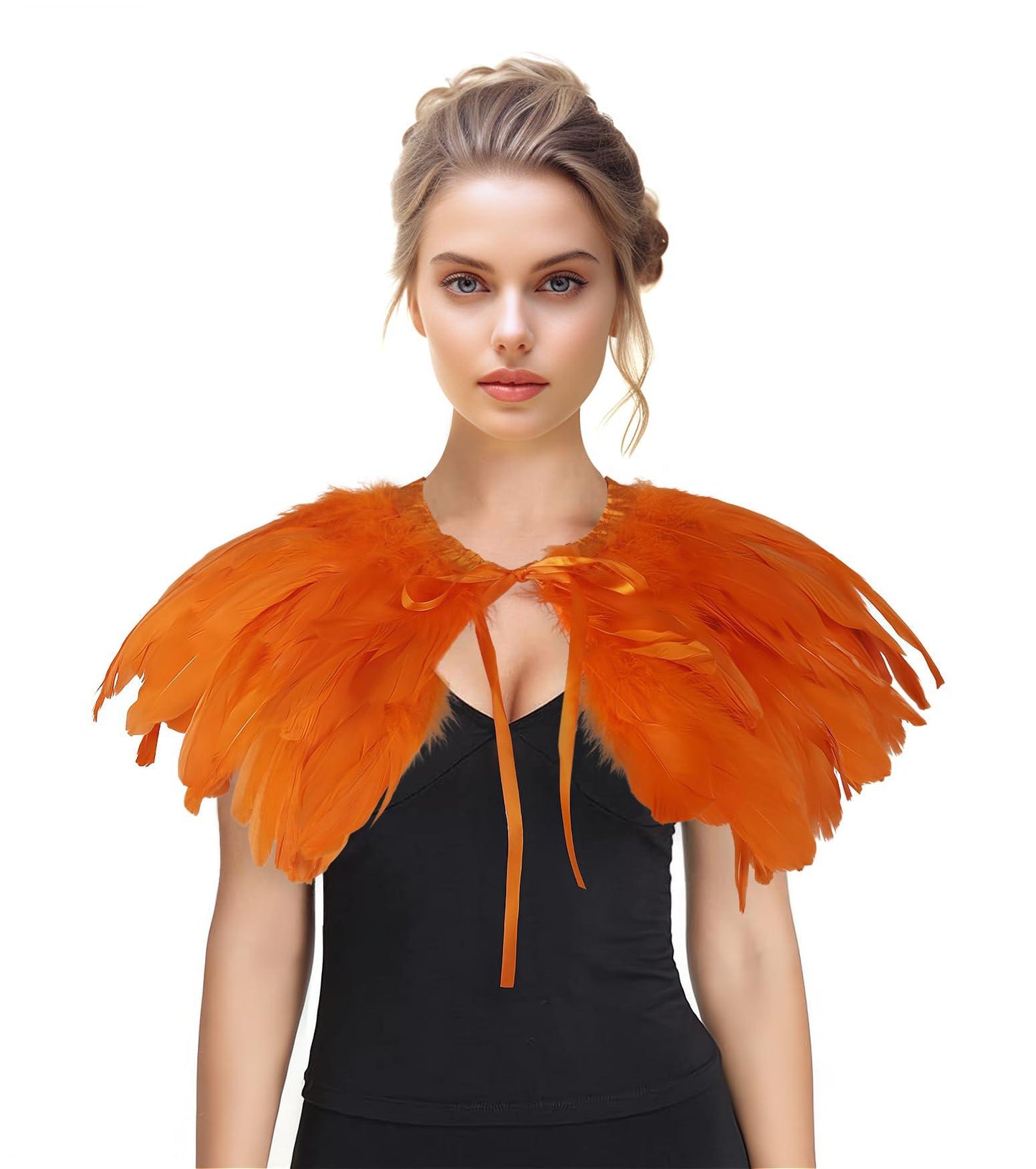 Feather Shawl for Women - Swan Feathers Collar Halloween Crow Cape Witch Costume Accessories - HOMELEX
