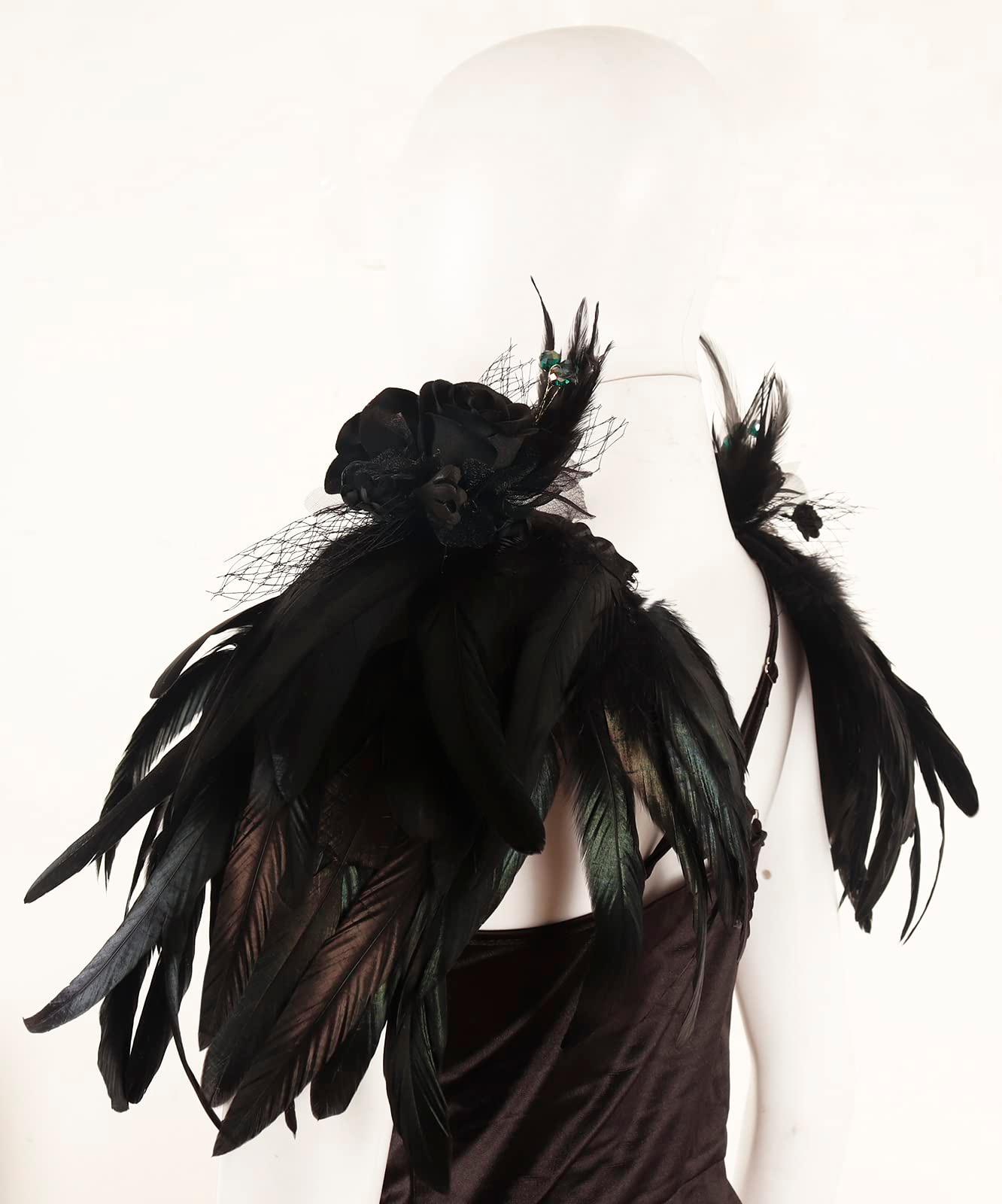 HOMELEX Shoulder Pad with Feathers Wings - Feather Harness Carnival Costumes for Women Masquerade Ball Raven Costume - HOMELEX