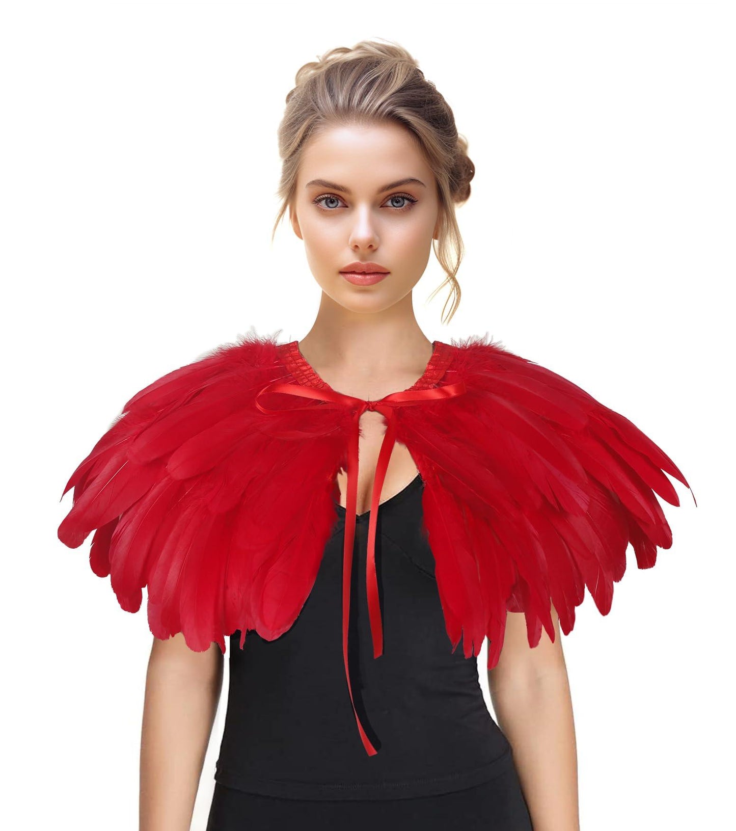 Feather Shawl for Women - Swan Feathers Collar Halloween Crow Cape Witch Costume Accessories - HOMELEX