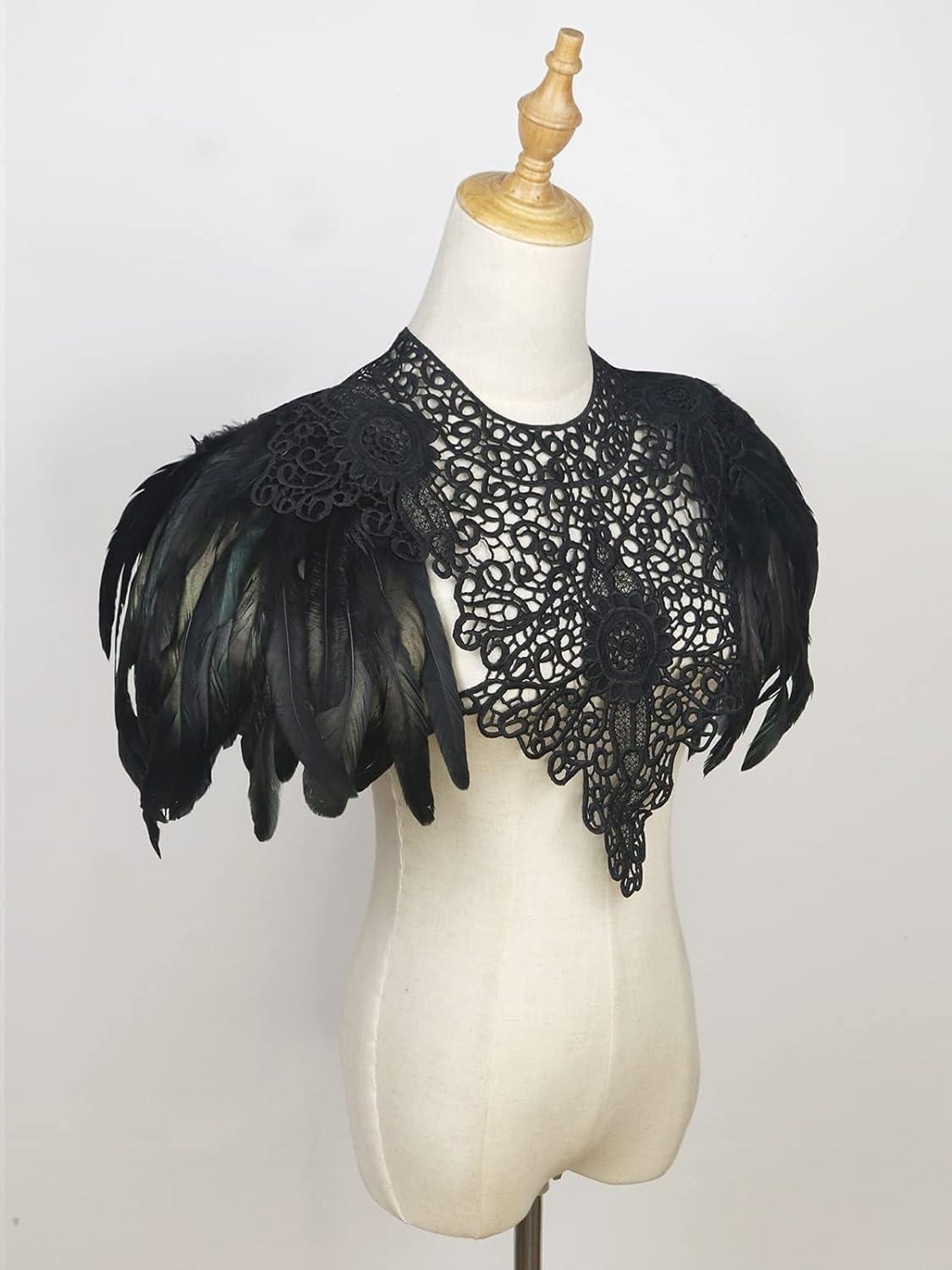 HOMELEX Shoulder Pad with Feathers Wings Halloween Witch Harness Carnival Costumes for Women Masquerade Raven Costume - HOMELEX