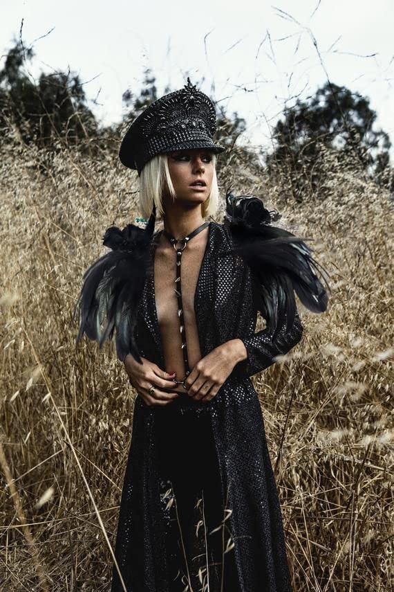 HOMELEX Shoulder Pad with Feathers Wings - Feather Harness Carnival Costumes for Women Masquerade Ball Raven Costume - HOMELEX