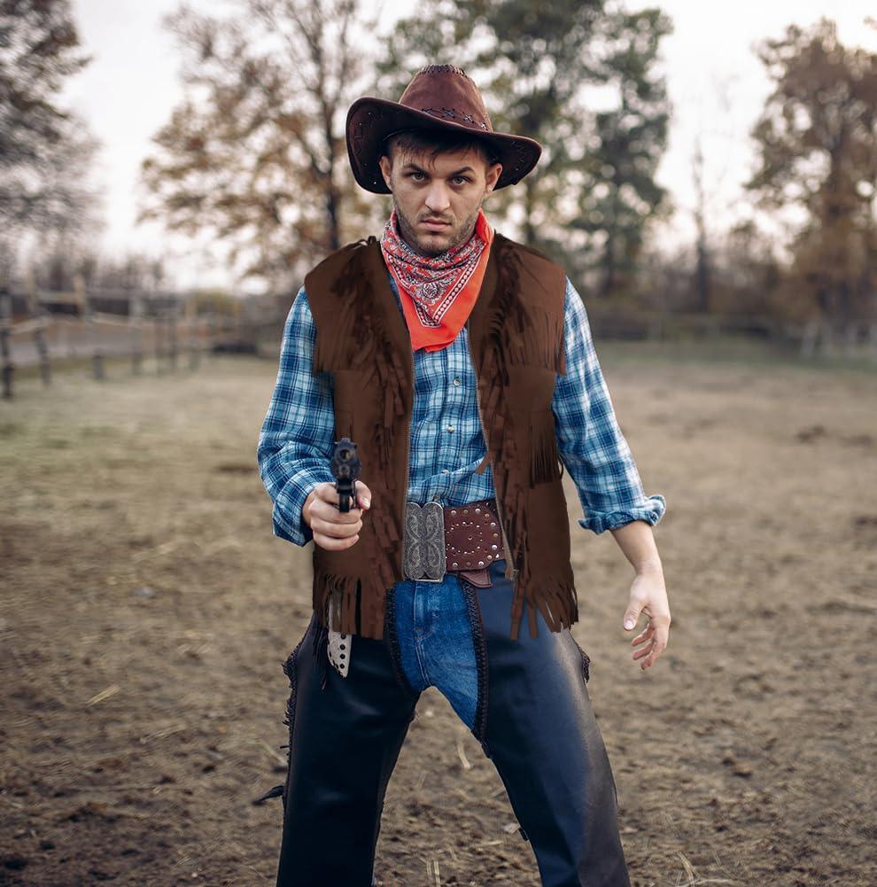 HOMELEX Brown Cowboy Vest for Men - Adult Halloween Leather Western Outfit Costume Accessories - HOMELEX