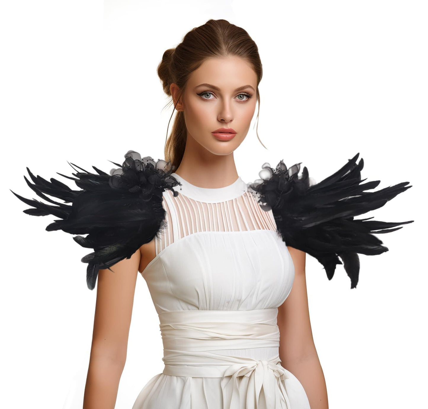 HOMELEX Shoulder Pad with Feathers Wings - Feather Harness Carnival Costumes for Women Masquerade Ball Raven Costume - HOMELEX