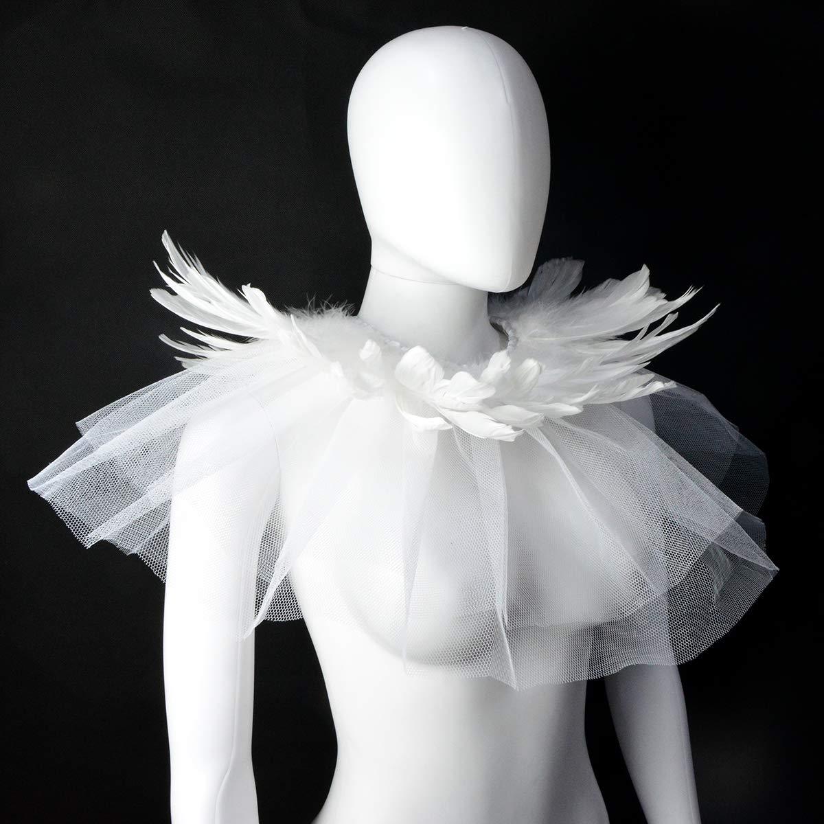 Feather Lace Shawl for Women - Gothic Feathers Crow Costume Witch Halloween Cape Accessories - HOMELEX