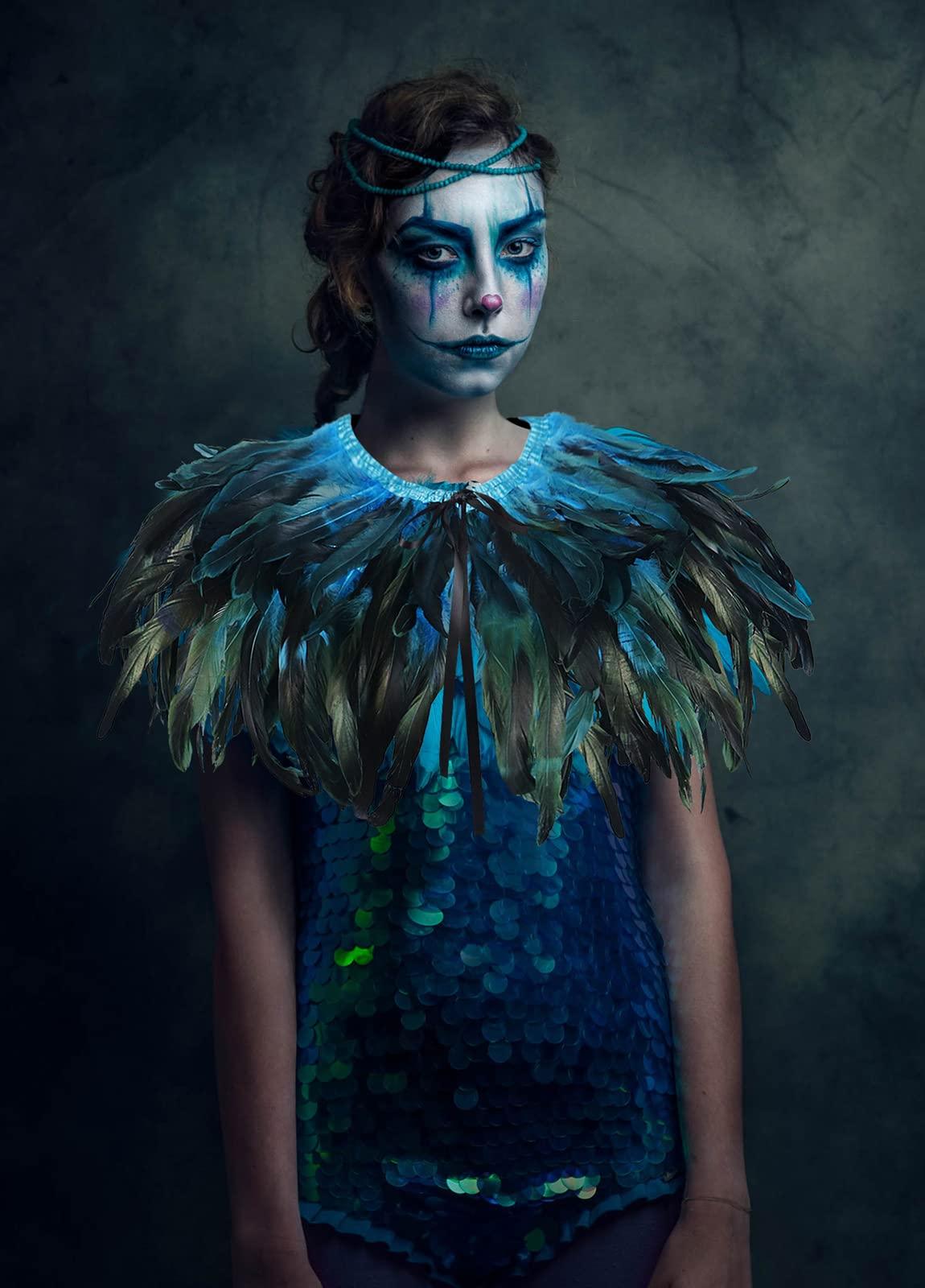 Feather Shawl for Women - Crow Feathers Collar Halloween Swan Cape Witch Costume Accessories - HOMELEX