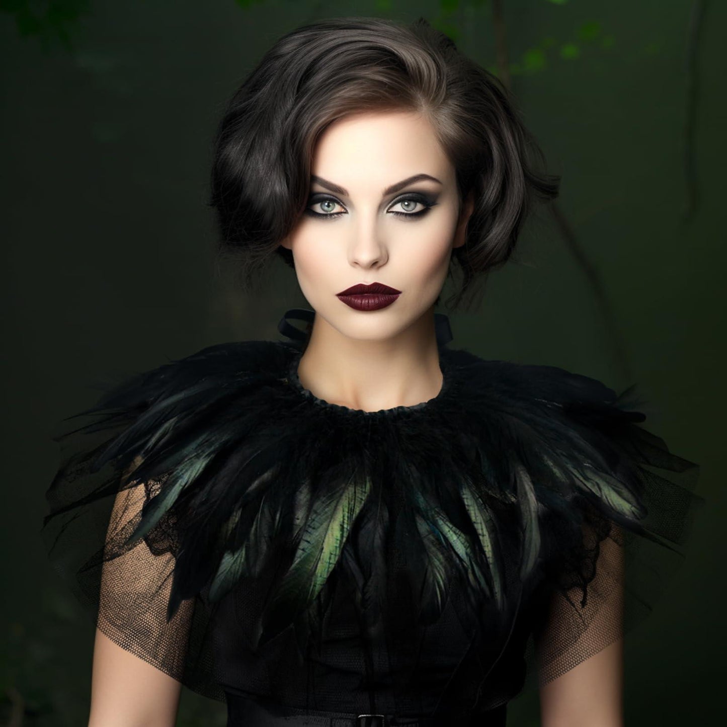 Feather Lace Shawl for Women - Gothic Feathers Crow Costume Witch Halloween Cape Accessories - HOMELEX