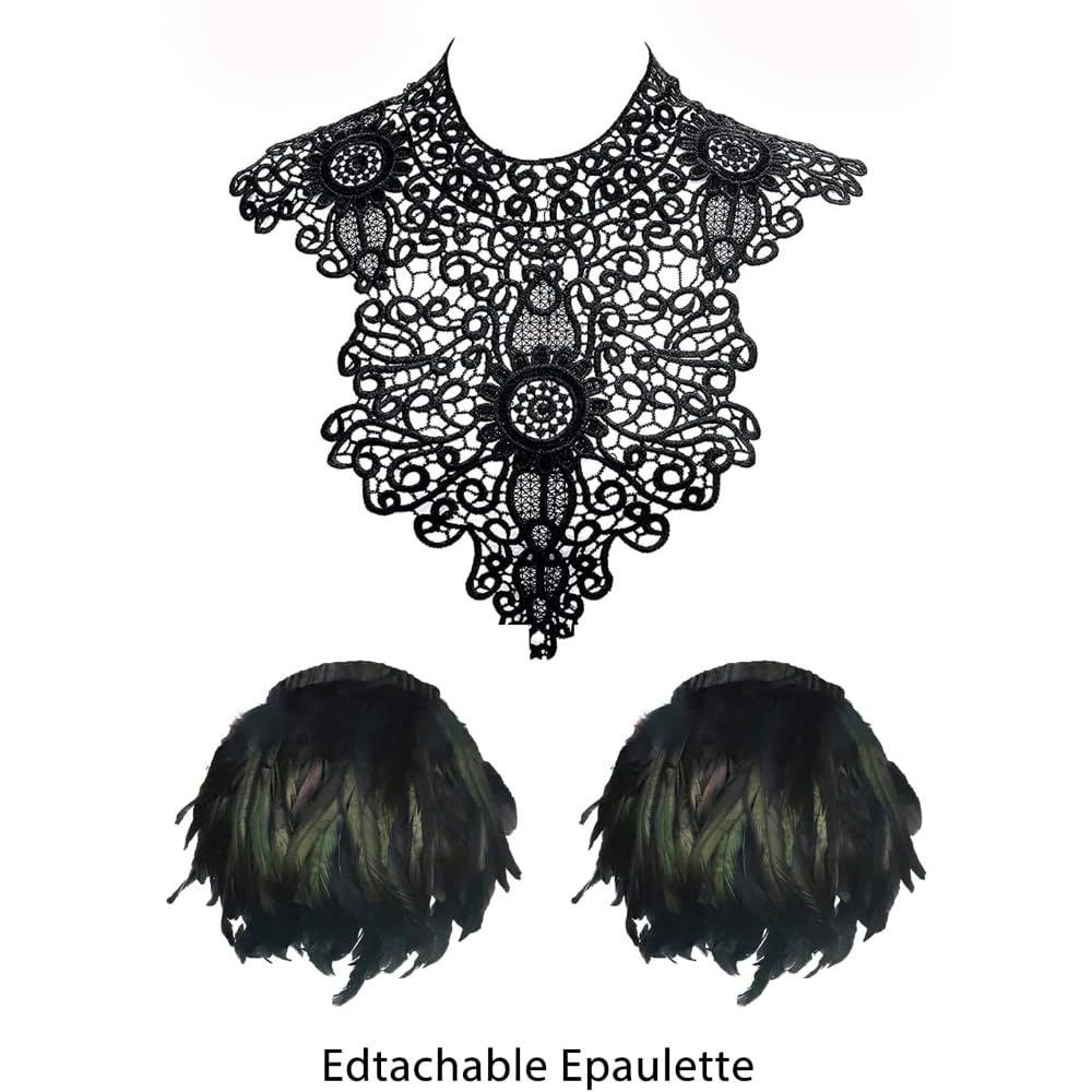 HOMELEX Shoulder Pad with Feathers Wings Halloween Witch Harness Carnival Costumes for Women Masquerade Raven Costume - HOMELEX