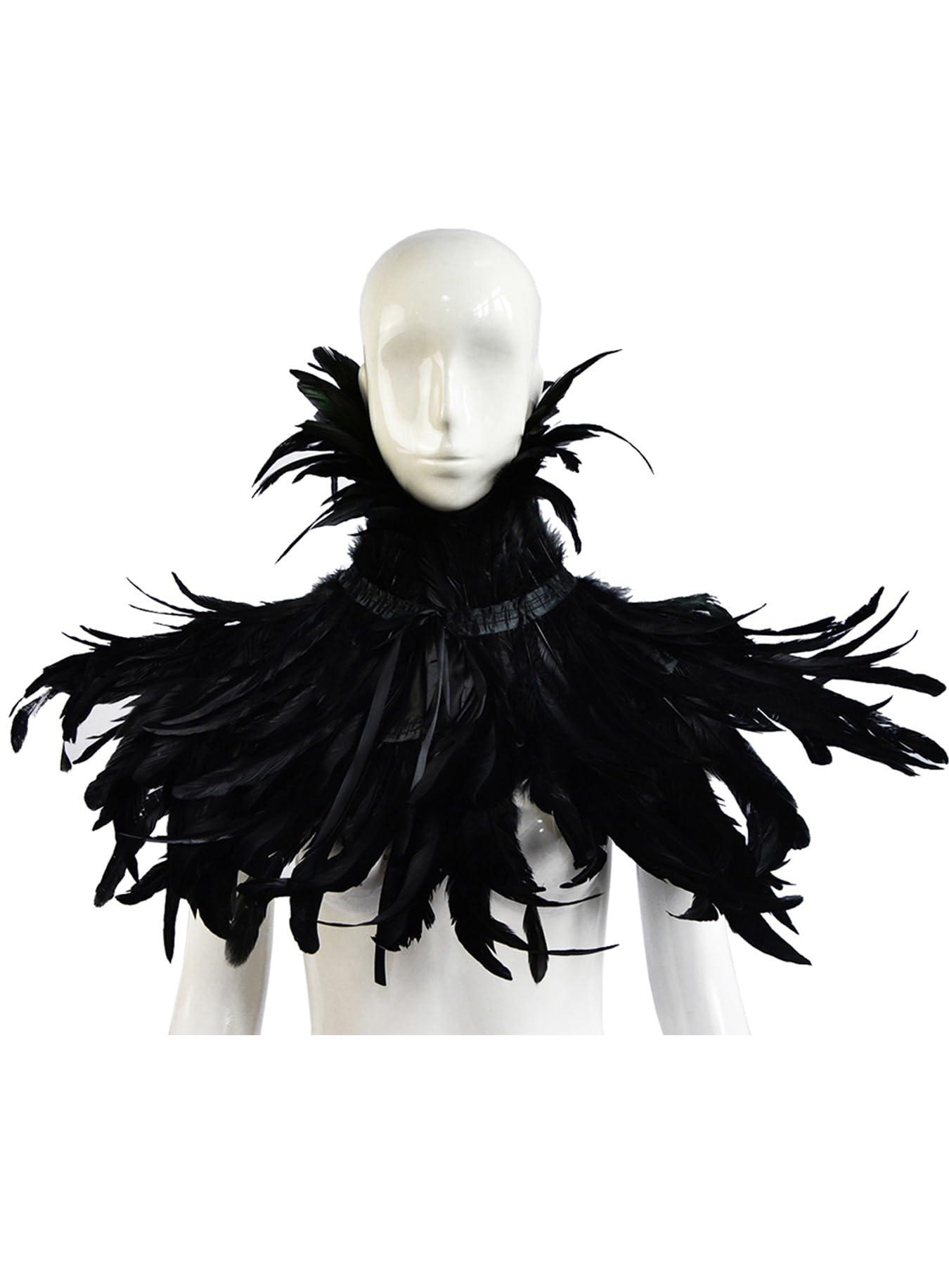 HOMELEX Black Witch Feather Collar Crow Shawl Costume Halloween Swan Wings Accessories Cape for Women - HOMELEX