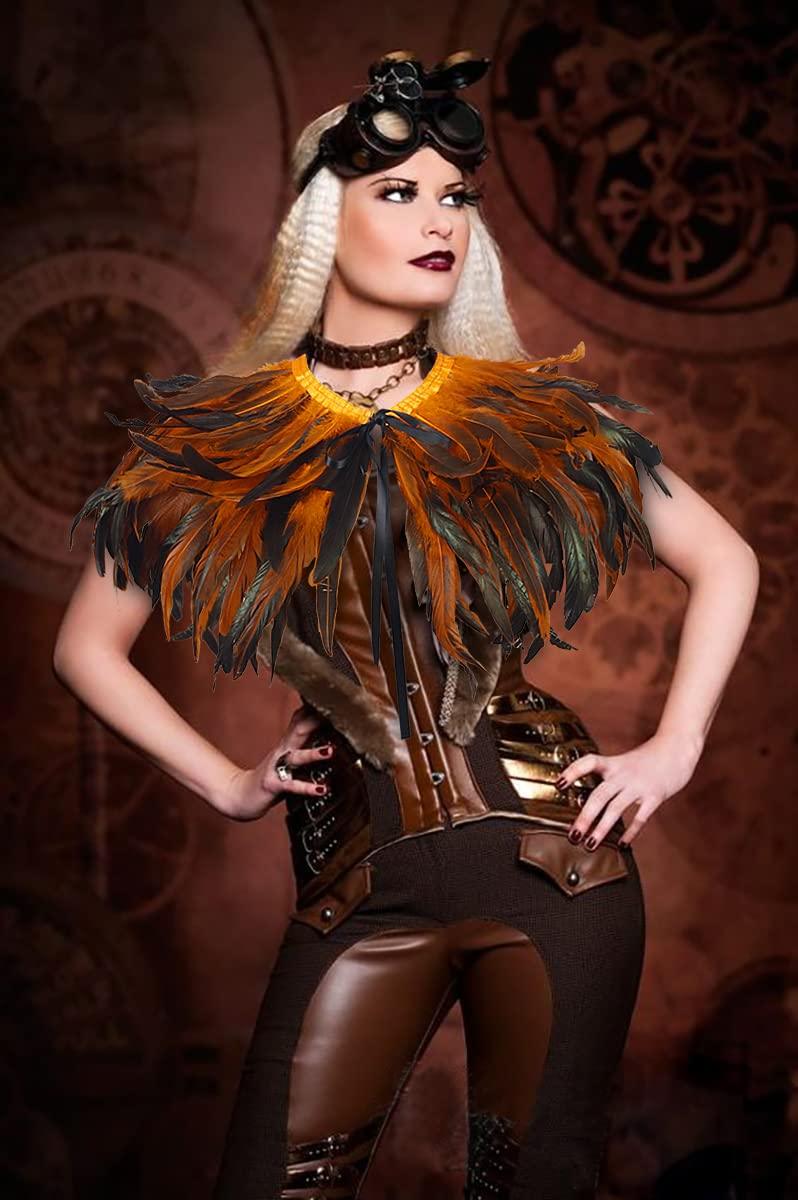 Feather Shawl for Women - Crow Feathers Collar Halloween Swan Cape Witch Costume Accessories - HOMELEX