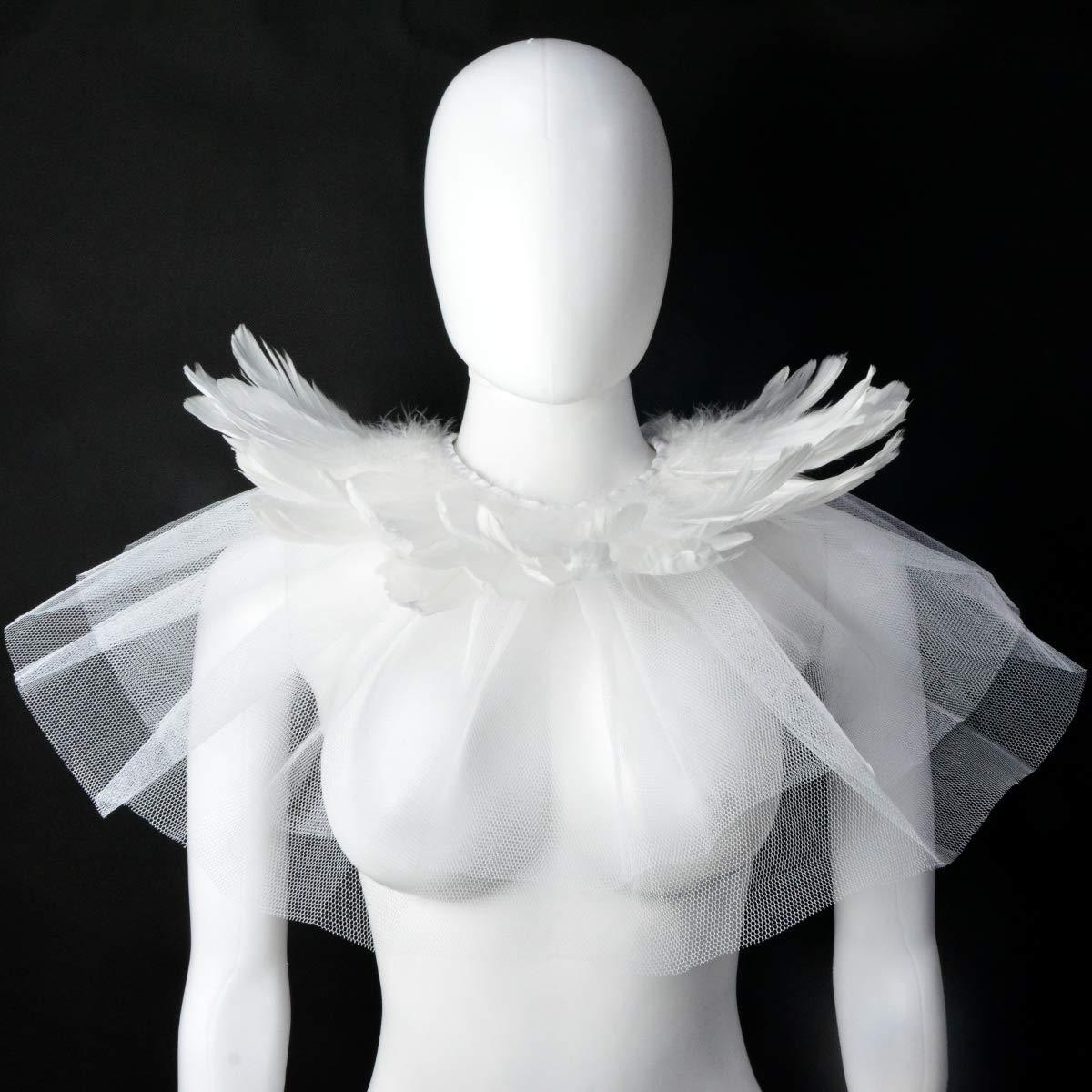 Feather Lace Shawl for Women - Gothic Feathers Crow Costume Witch Halloween Cape Accessories - HOMELEX