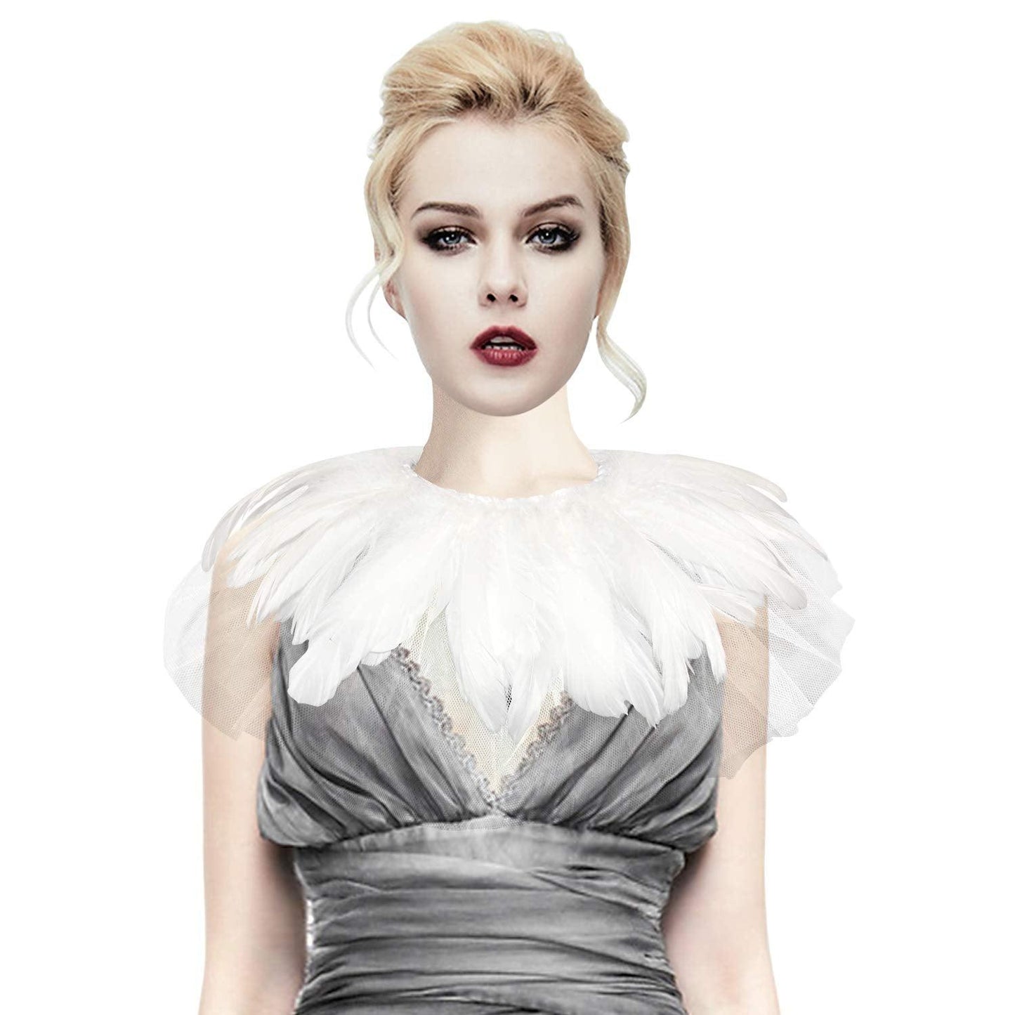 Feather Lace Shawl for Women - Gothic Feathers Crow Costume Witch Halloween Cape Accessories - HOMELEX