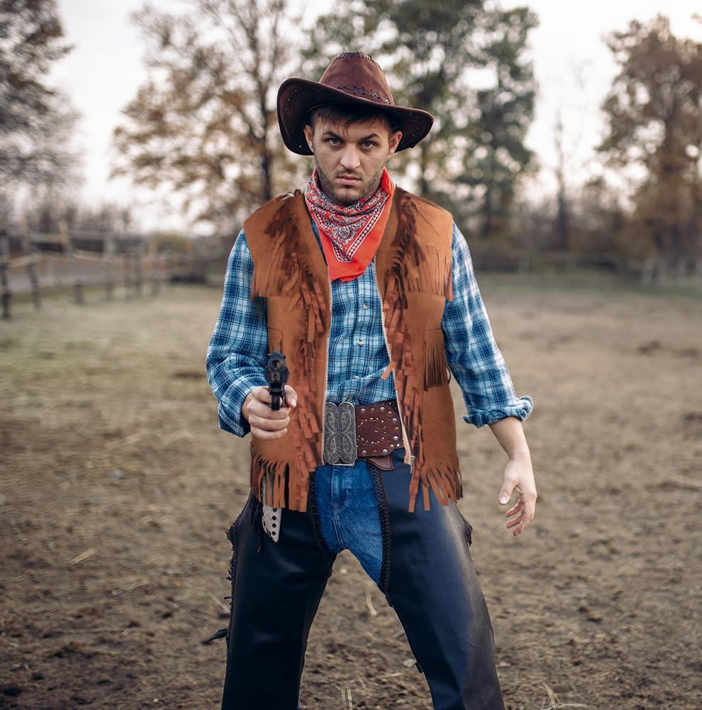 HOMELEX Brown Cowboy Vest for Men - Adult Halloween Leather Western Outfit Costume Accessories - HOMELEX