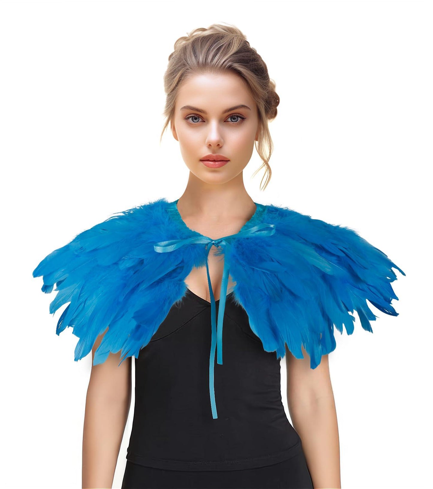 Feather Shawl for Women - Swan Feathers Collar Halloween Crow Cape Witch Costume Accessories - HOMELEX