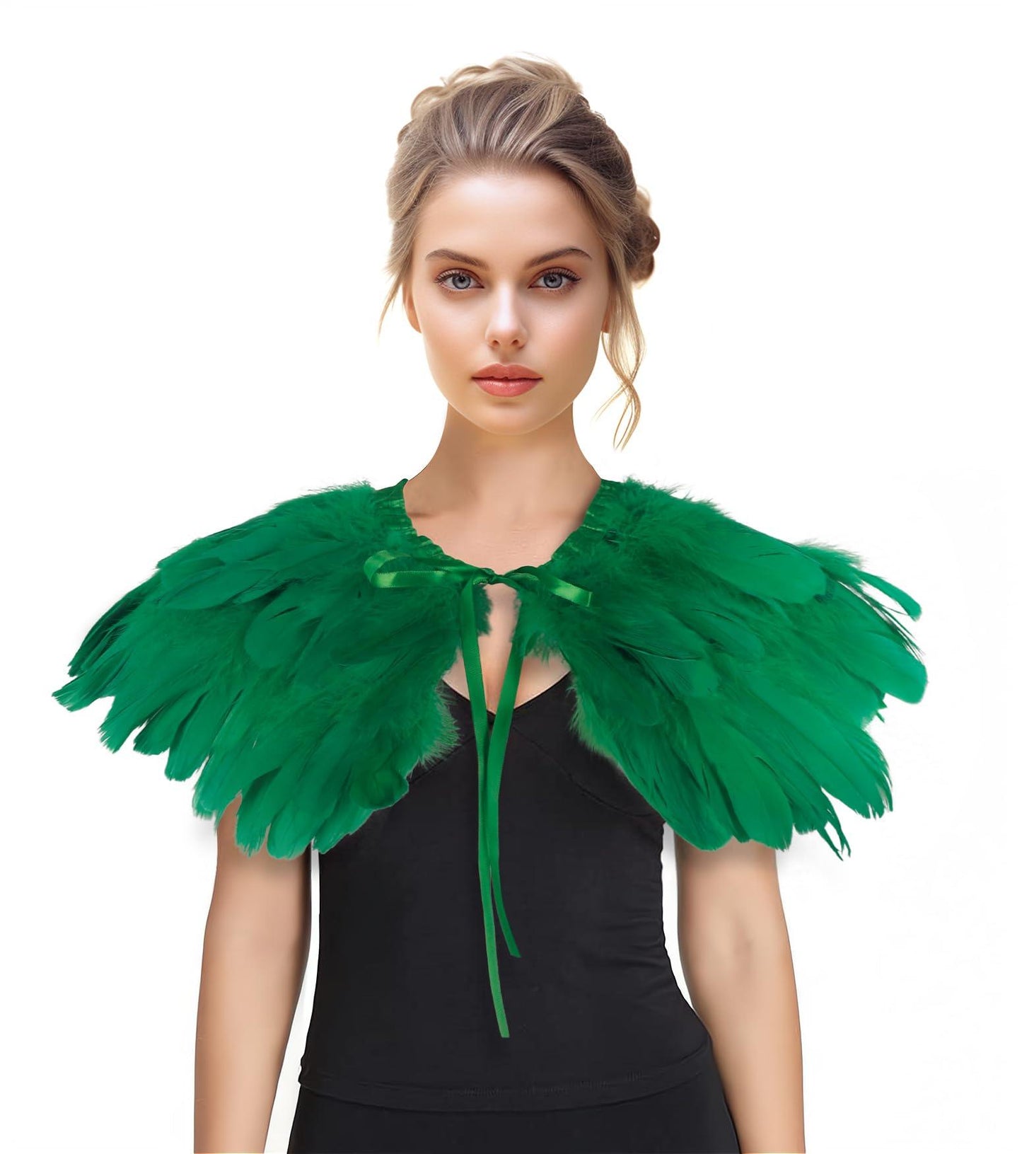 Feather Shawl for Women - Swan Feathers Collar Halloween Crow Cape Witch Costume Accessories - HOMELEX