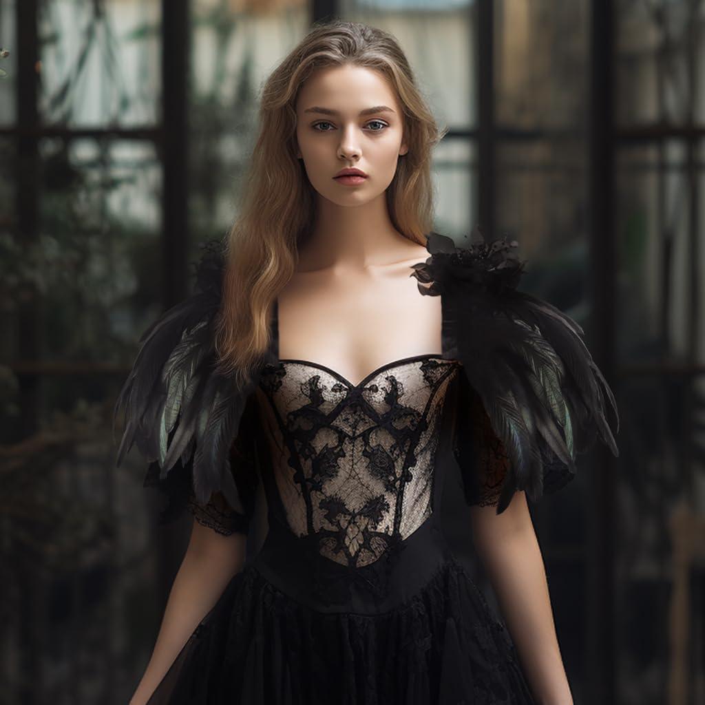 HOMELEX Shoulder Pad with Feathers Wings - Feather Harness Carnival Costumes for Women Masquerade Ball Raven Costume - HOMELEX
