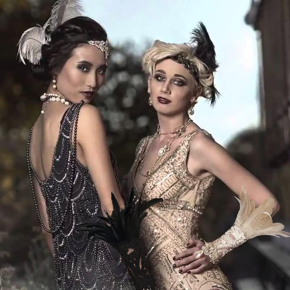 HOMELEX Women Black Lace Feather Gloves Witch Angel Costume Accessories Swan Wings Wrist Bands - HOMELEX