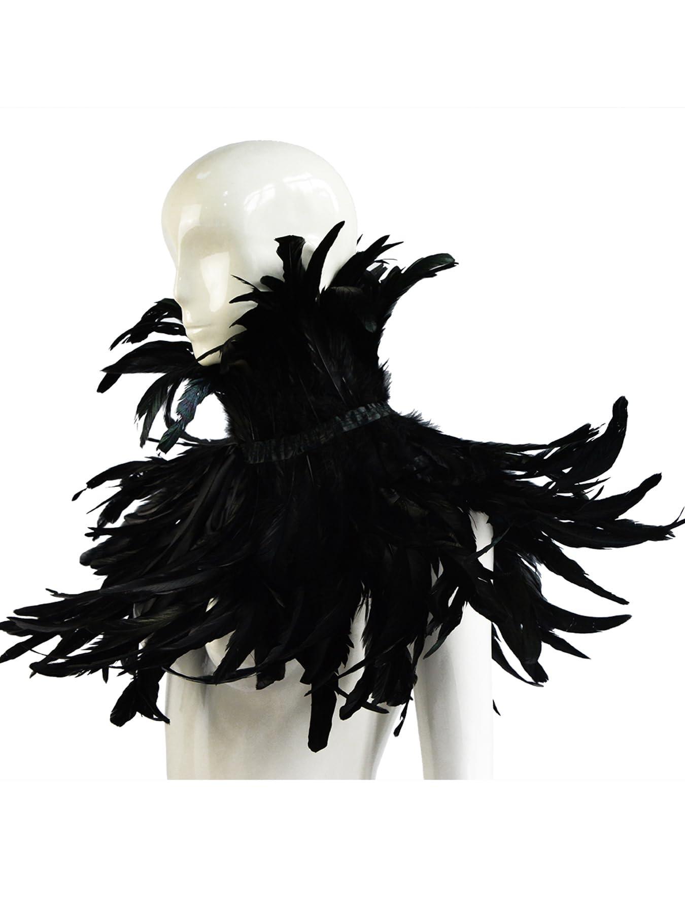 HOMELEX Black Witch Feather Collar Crow Shawl Costume Halloween Swan Wings Accessories Cape for Women - HOMELEX