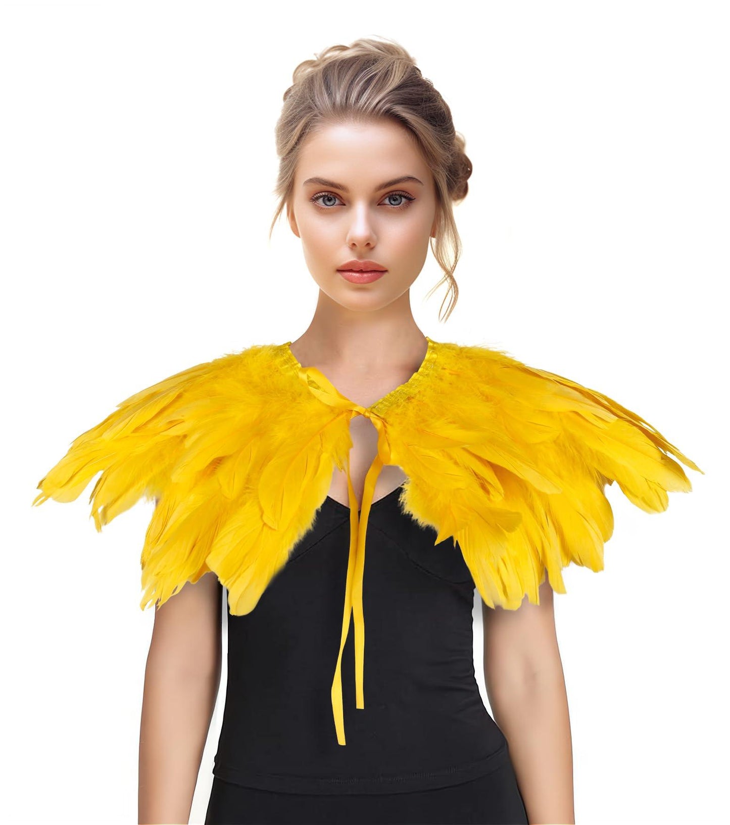 Feather Shawl for Women - Swan Feathers Collar Halloween Crow Cape Witch Costume Accessories - HOMELEX