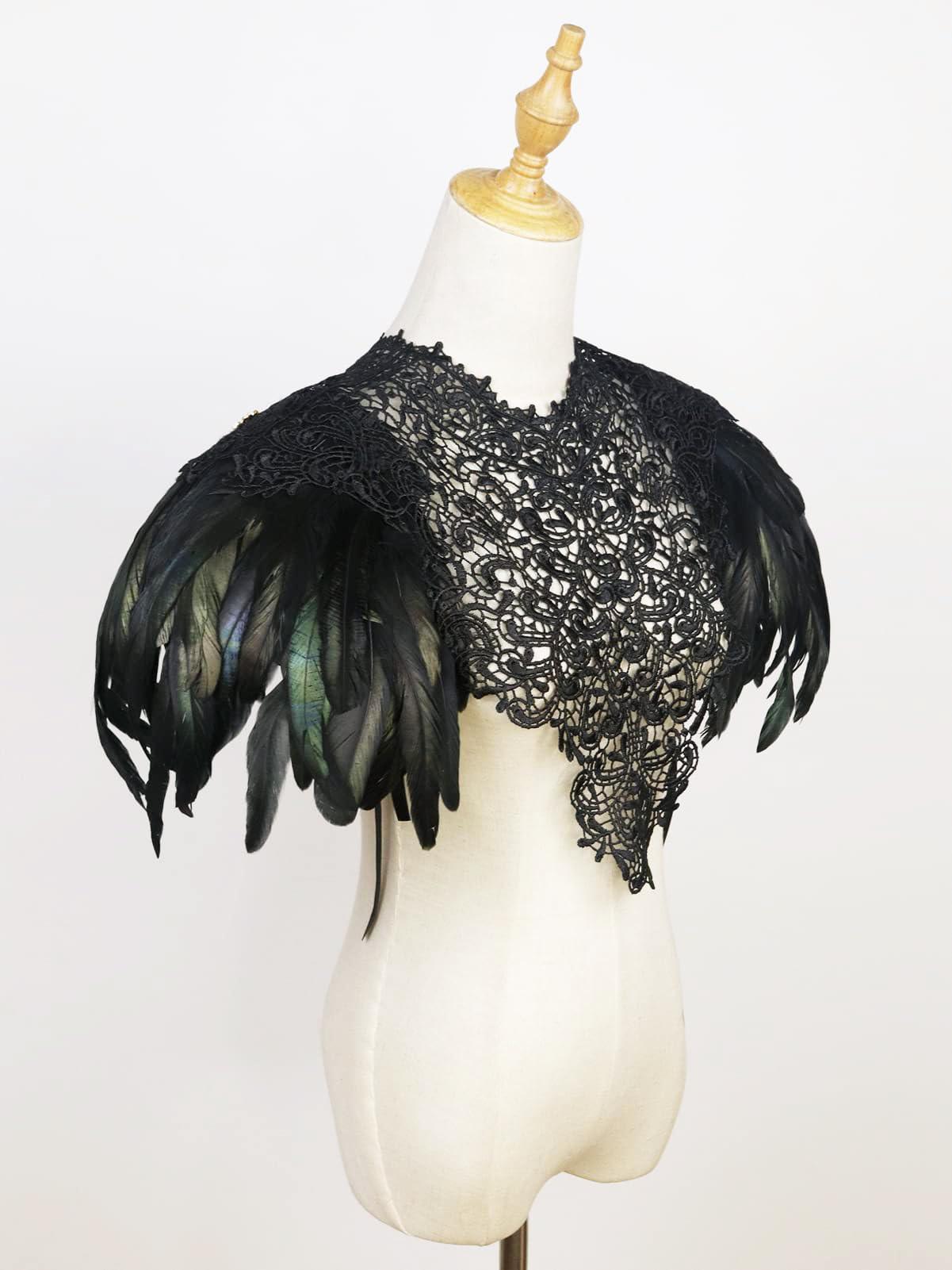 HOMELEX Shoulder Pad with Feathers Wings - Feather Harness Carnival Costumes for Women Masquerade Ball Raven Costume - HOMELEX