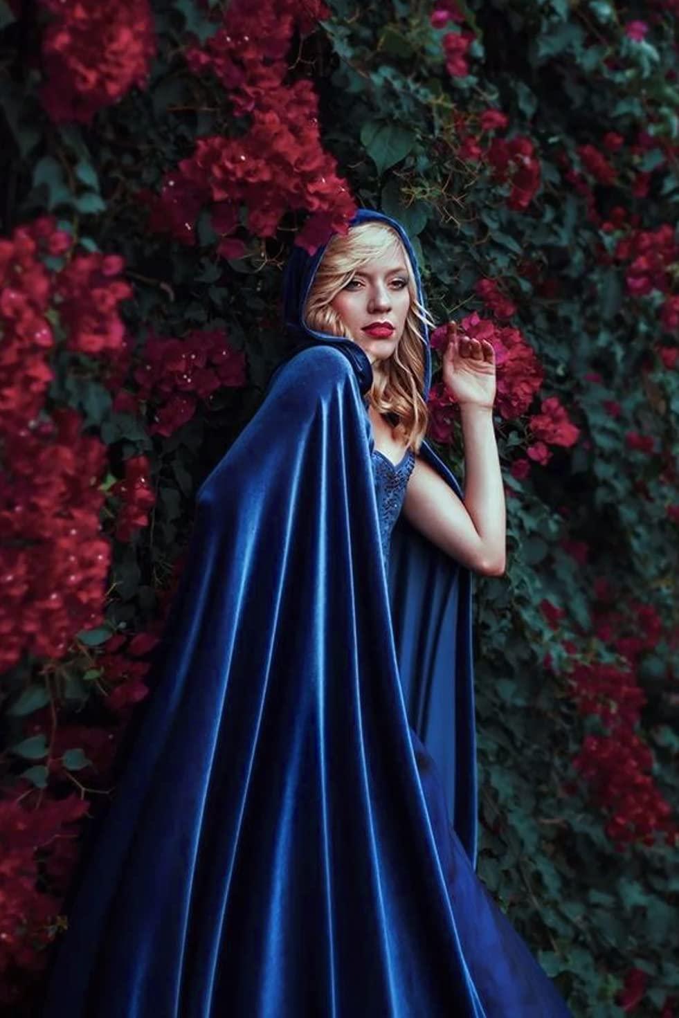 HOMELEX Black Witch Velvet Cloak Halloween Hooded Cape Queen King Robe Outfit Renaissance Medieval Costume - HOMELEX