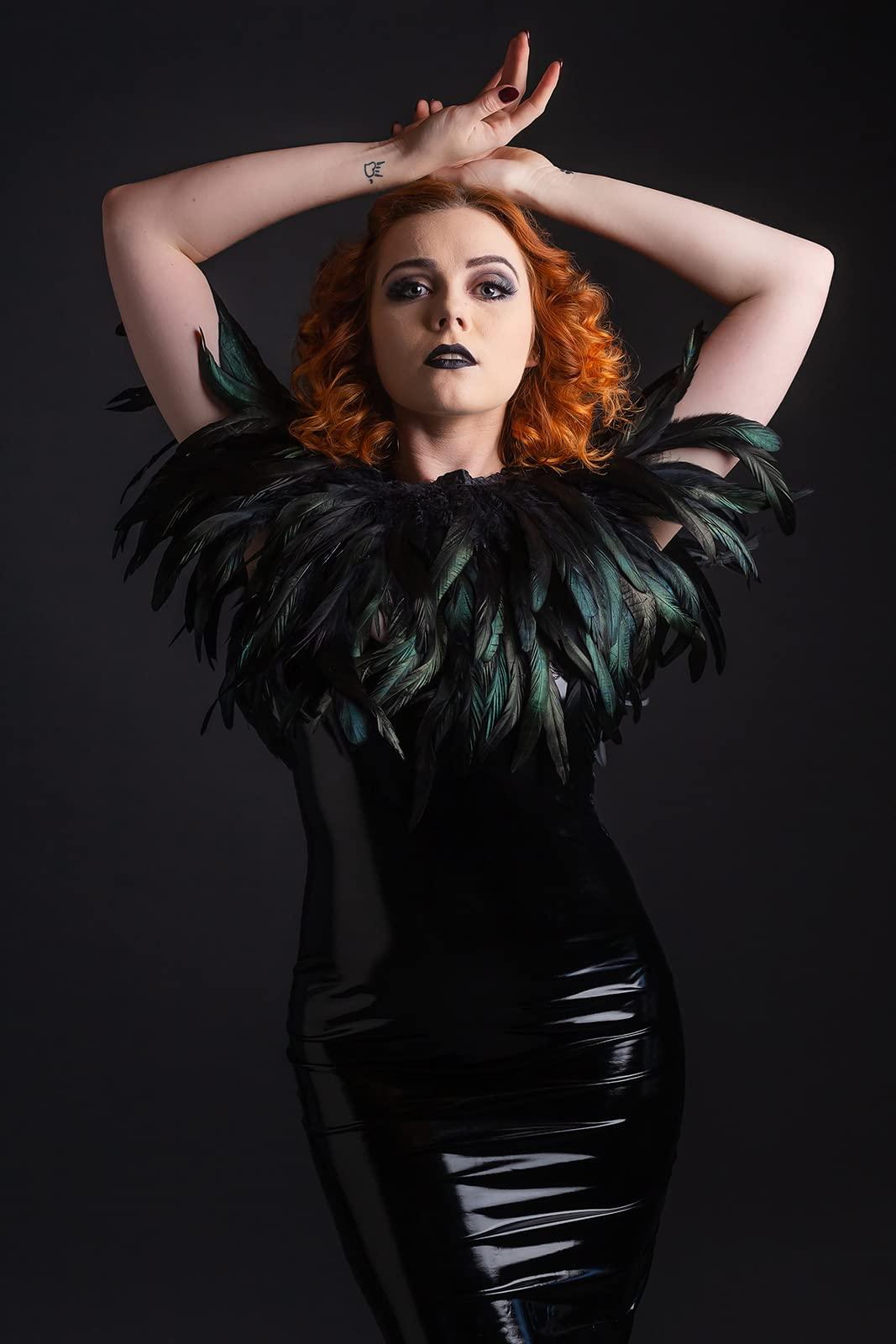HOMELEX Black Witch Feather Collar Crow Shawl Costume Halloween Swan Wings Accessories Cape for Women - HOMELEX