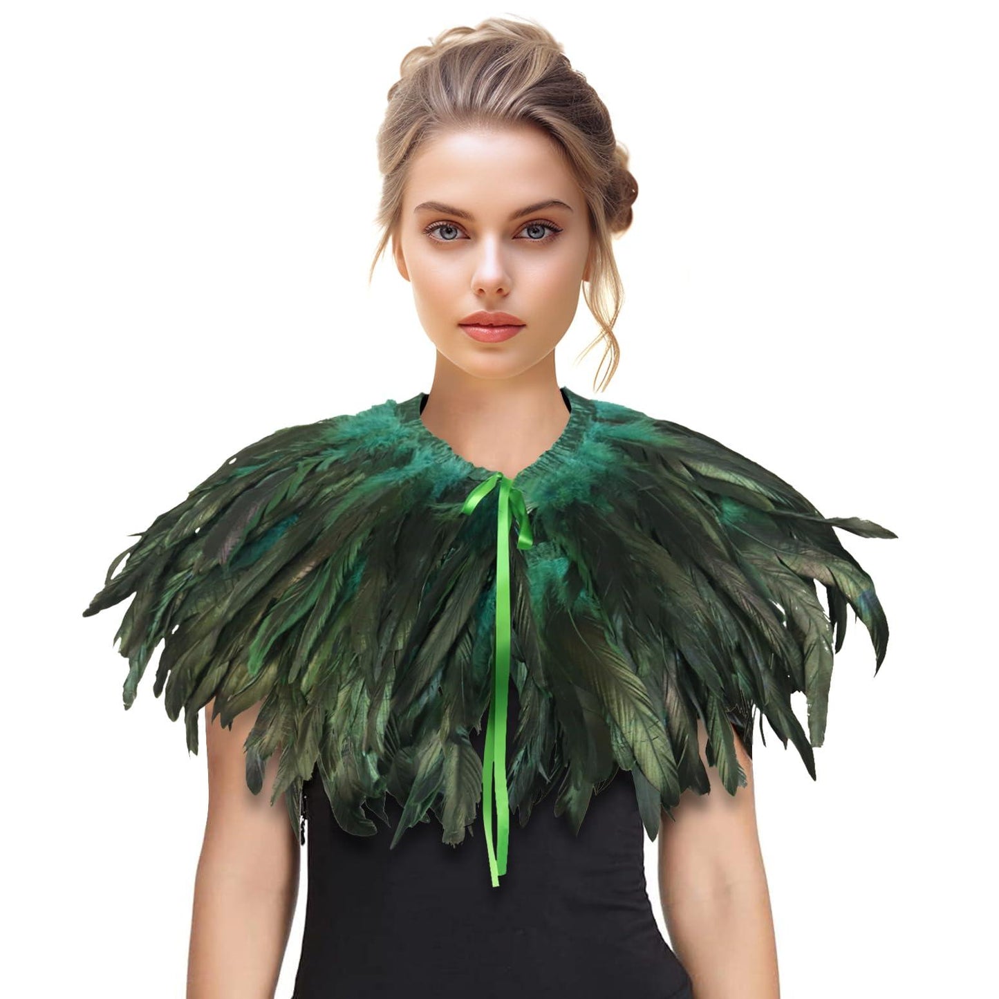 Feather Shawl for Women - Crow Feathers Collar Halloween Swan Cape Witch Costume Accessories - HOMELEX