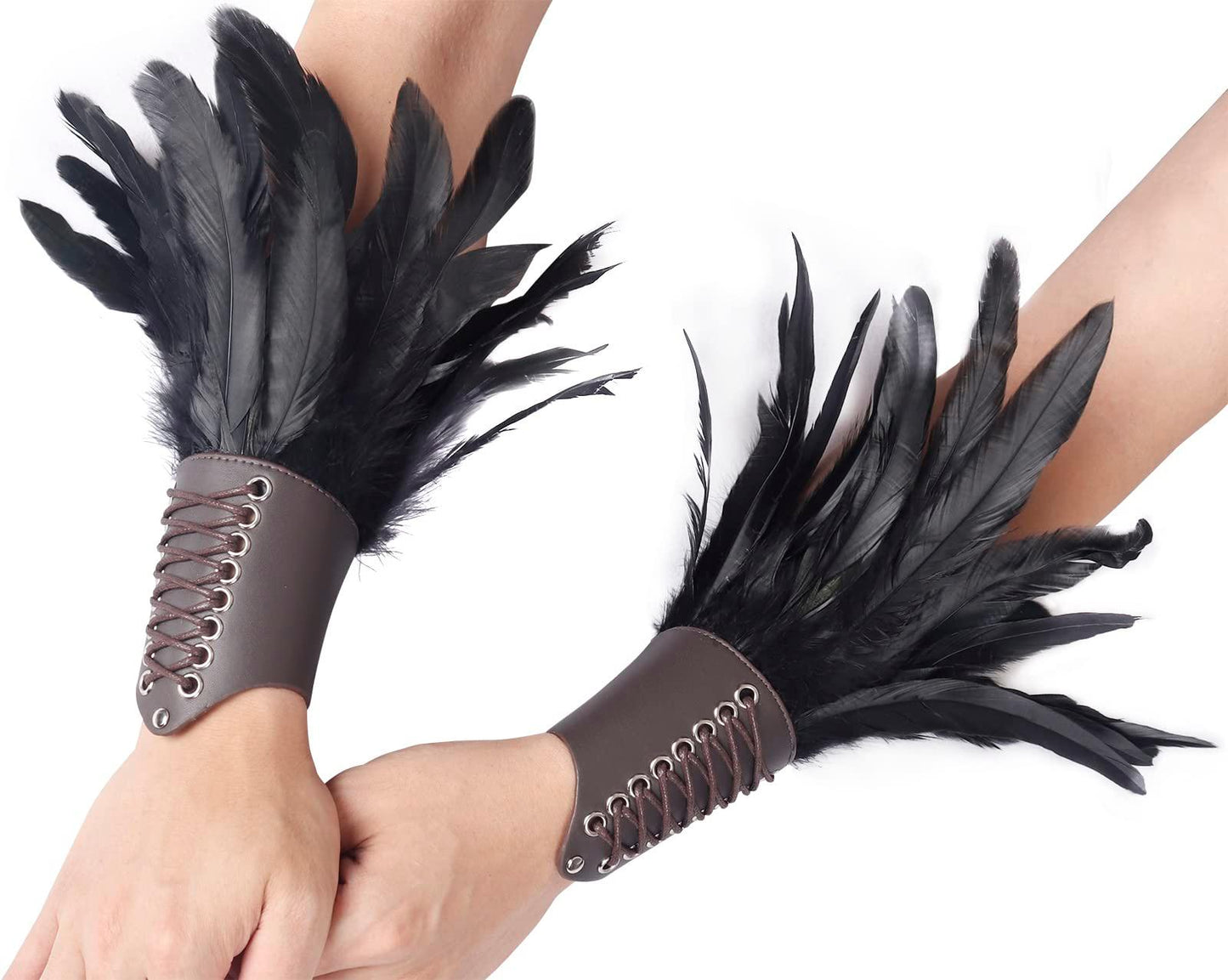 HOMELEX Women Black Lace Feather Gloves Witch Angel Costume Accessories Swan Wings Wrist Bands - HOMELEX