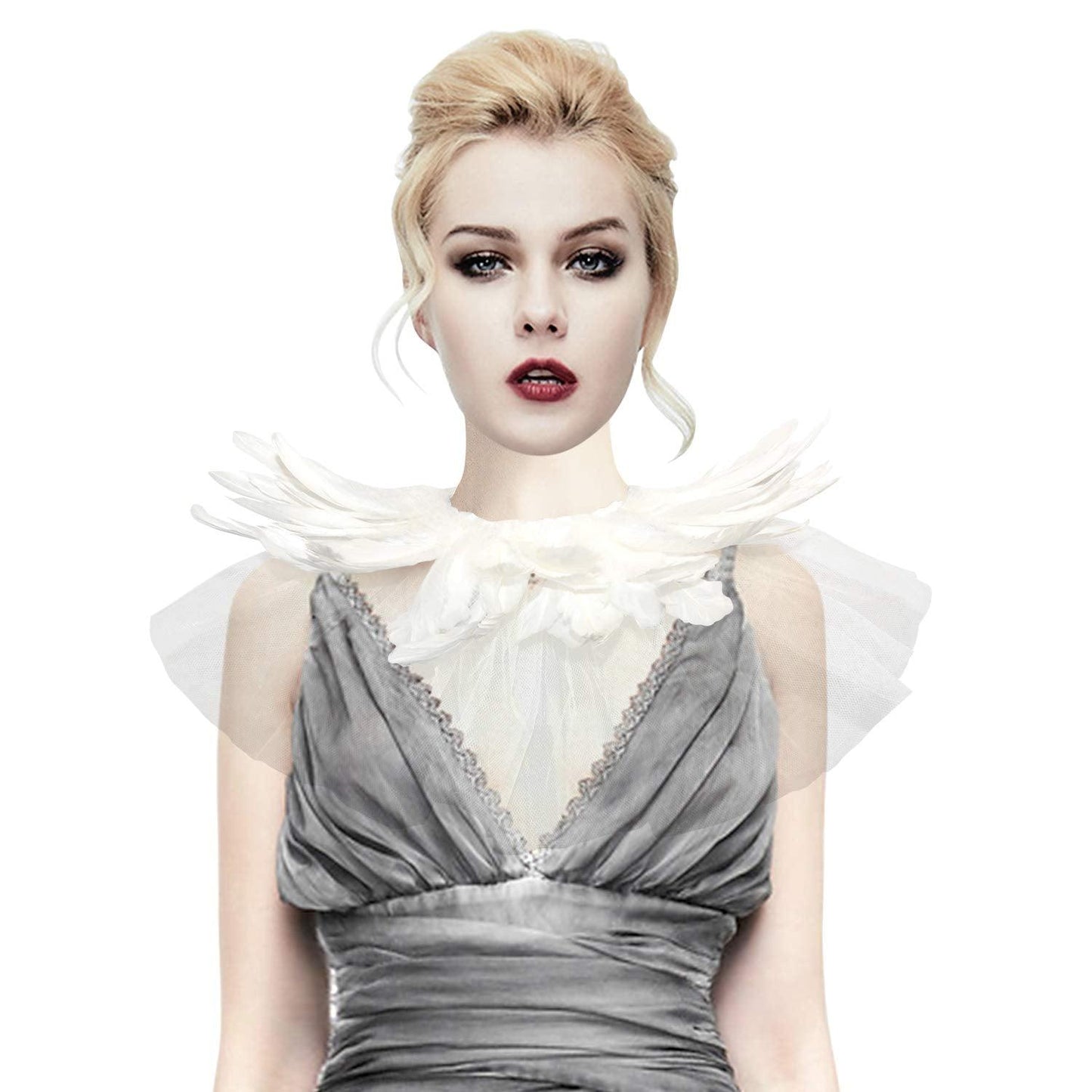 Feather Lace Shawl for Women - Gothic Feathers Crow Costume Witch Halloween Cape Accessories - HOMELEX