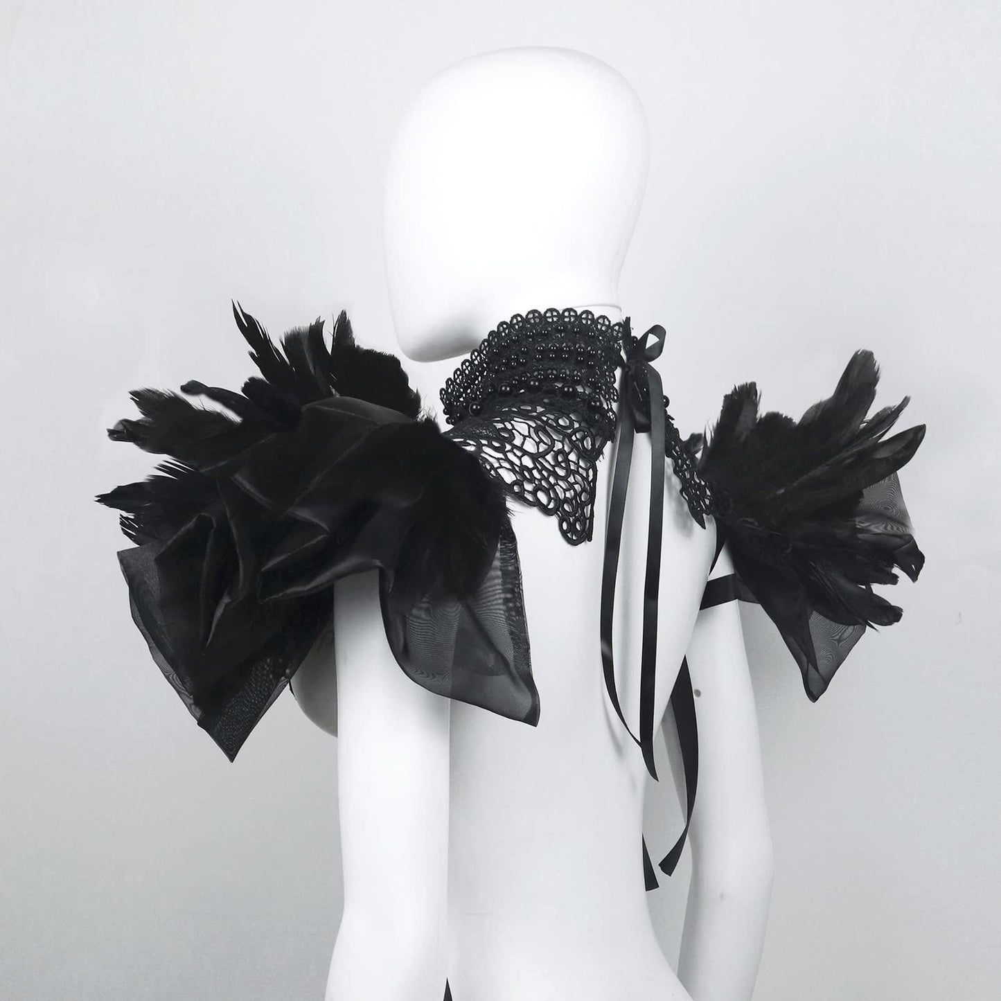 HOMELEX Feather Shawl Collar with Gothic Victorian Natural Feathers Cape Choker Halloween Costumes (Black-Style-3) - HOMELEX