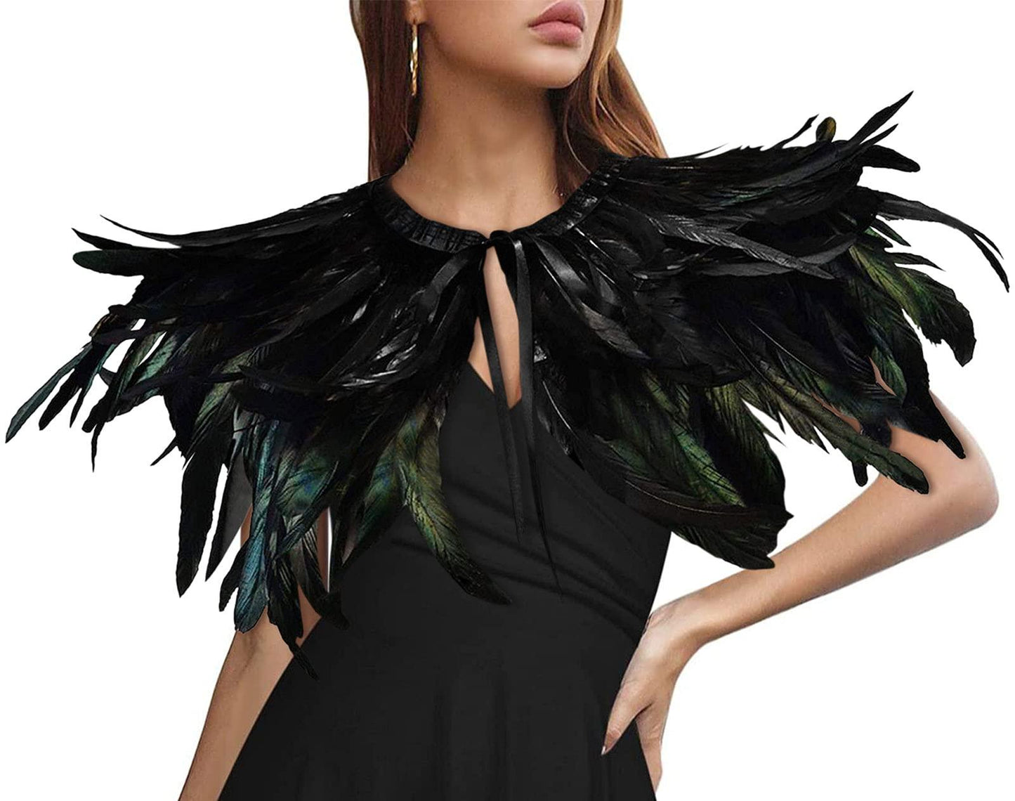 HOMELEX Black Witch Feather Collar Crow Shawl Costume Halloween Swan Wings Accessories Cape for Women - HOMELEX